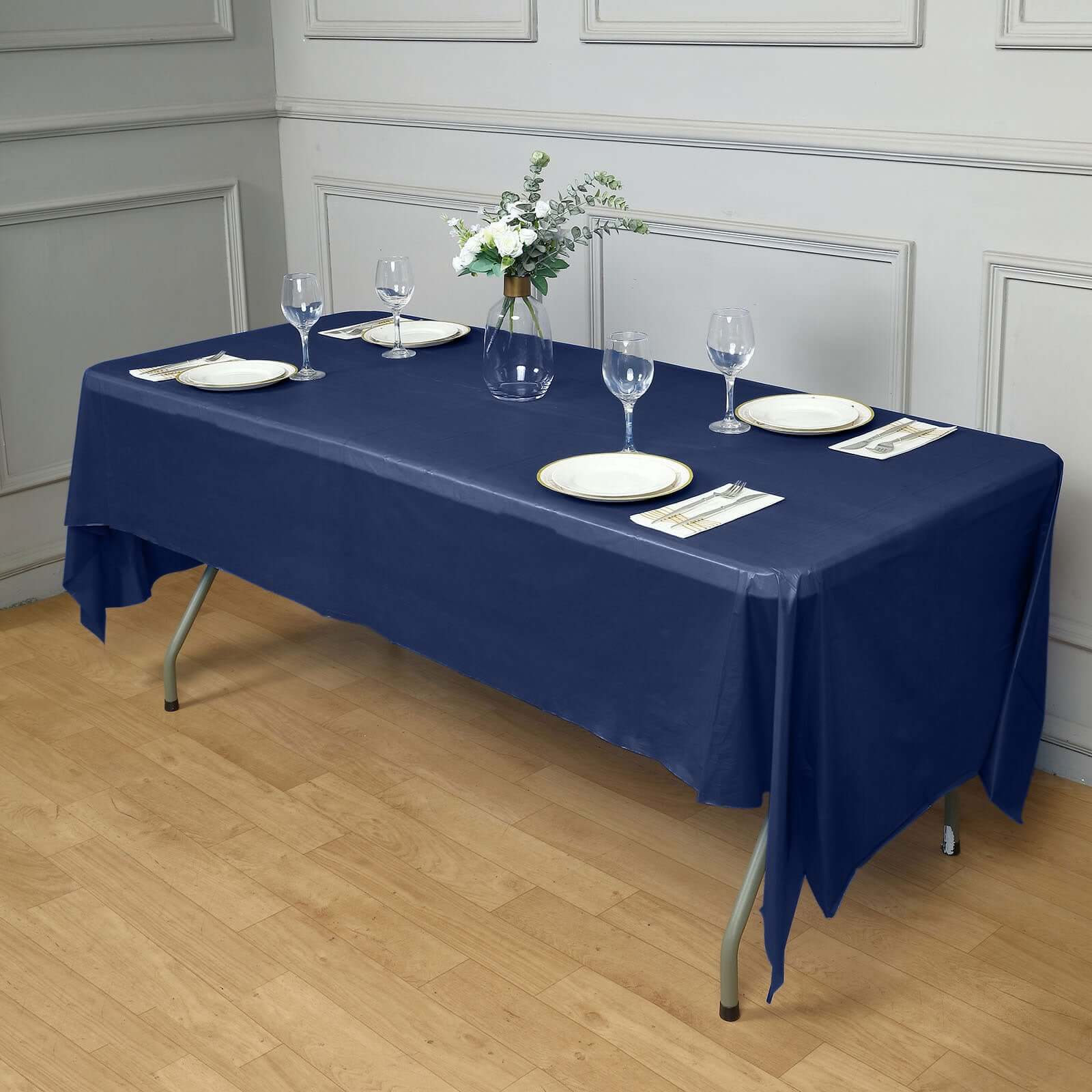 Navy Blue 5-Pack Rectangle Plastic Disposable Table Covers 54x108 - Durable for Gatherings