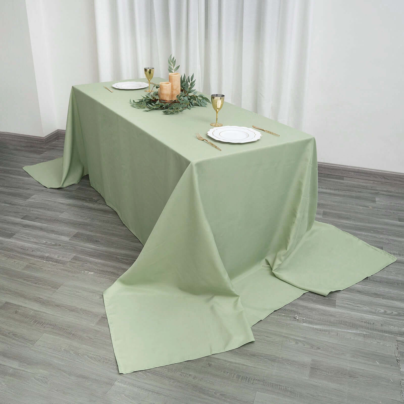 Seamless Wrinkle-Resistant Polyester Rectangle Tablecloth in Sage Green, 90x156 - Ideal for Events