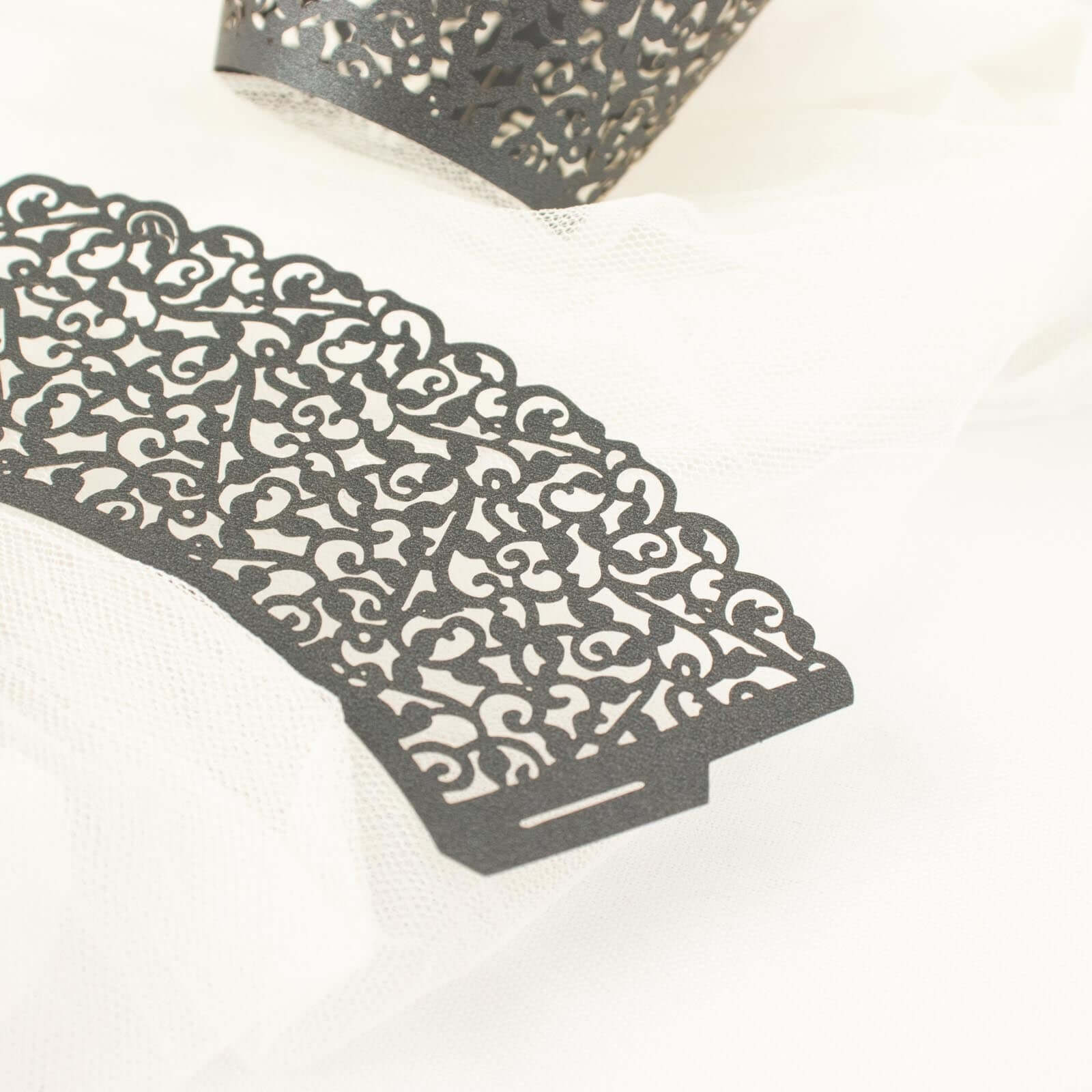 25-Pack Premium Black Lace Laser-Cut Paper Cupcake Wrappers - Ideal for Events