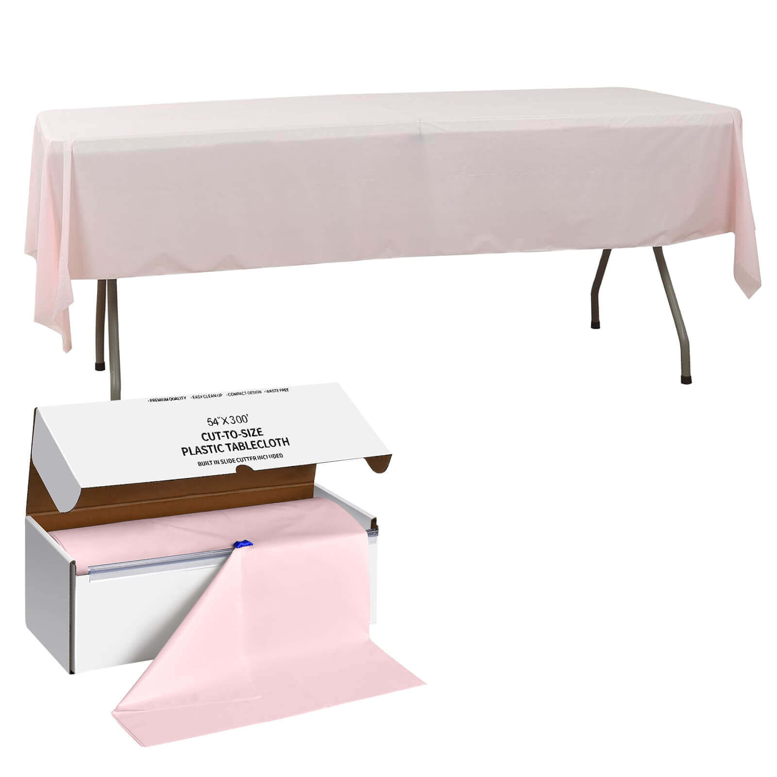 Customizable Blush Plastic Table Cover Roll with Slide Cutter - 54x300ft, High-Quality Disposable