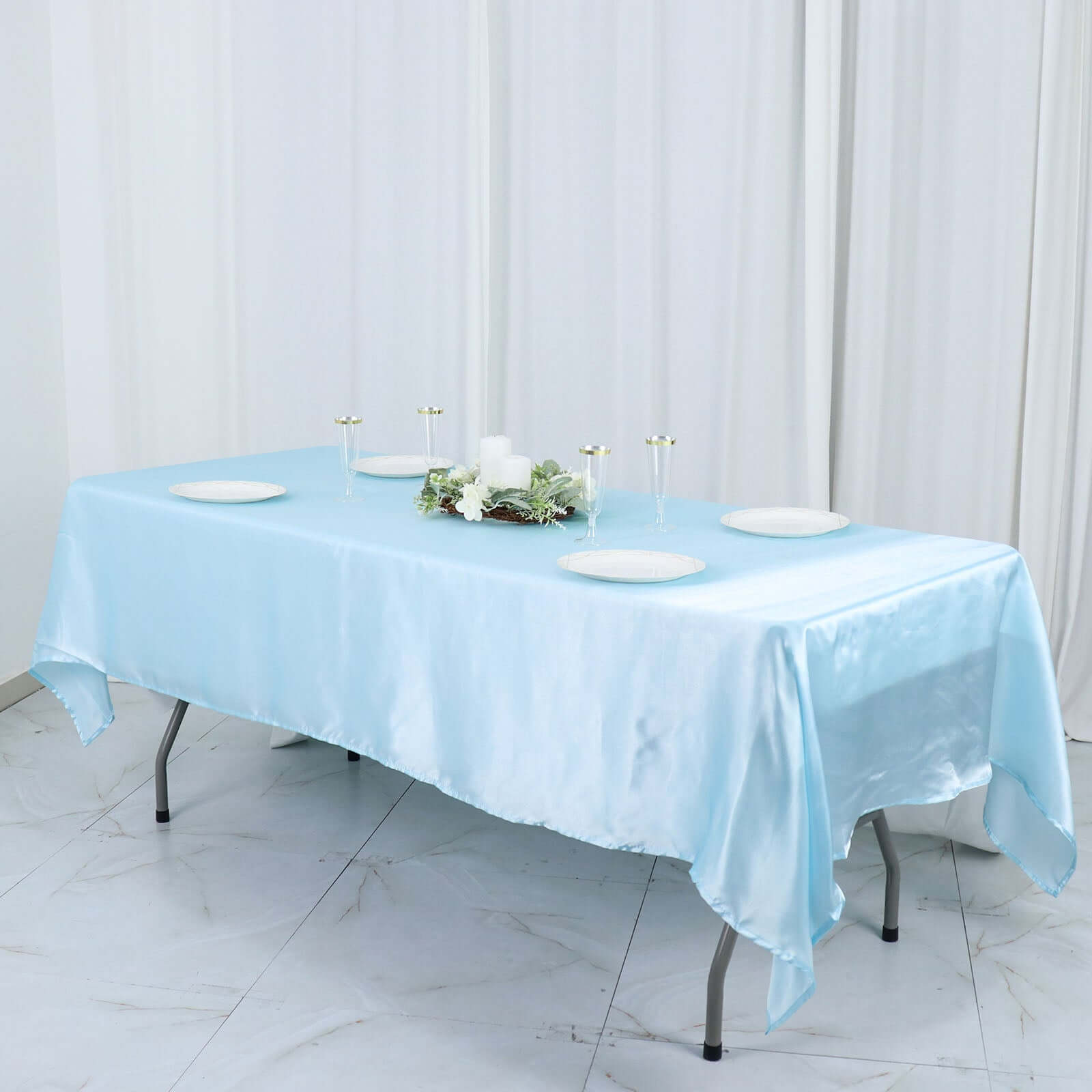 Light Blue Satin Rectangular 60x102 Tablecloth - Smooth & Shiny Table Cover