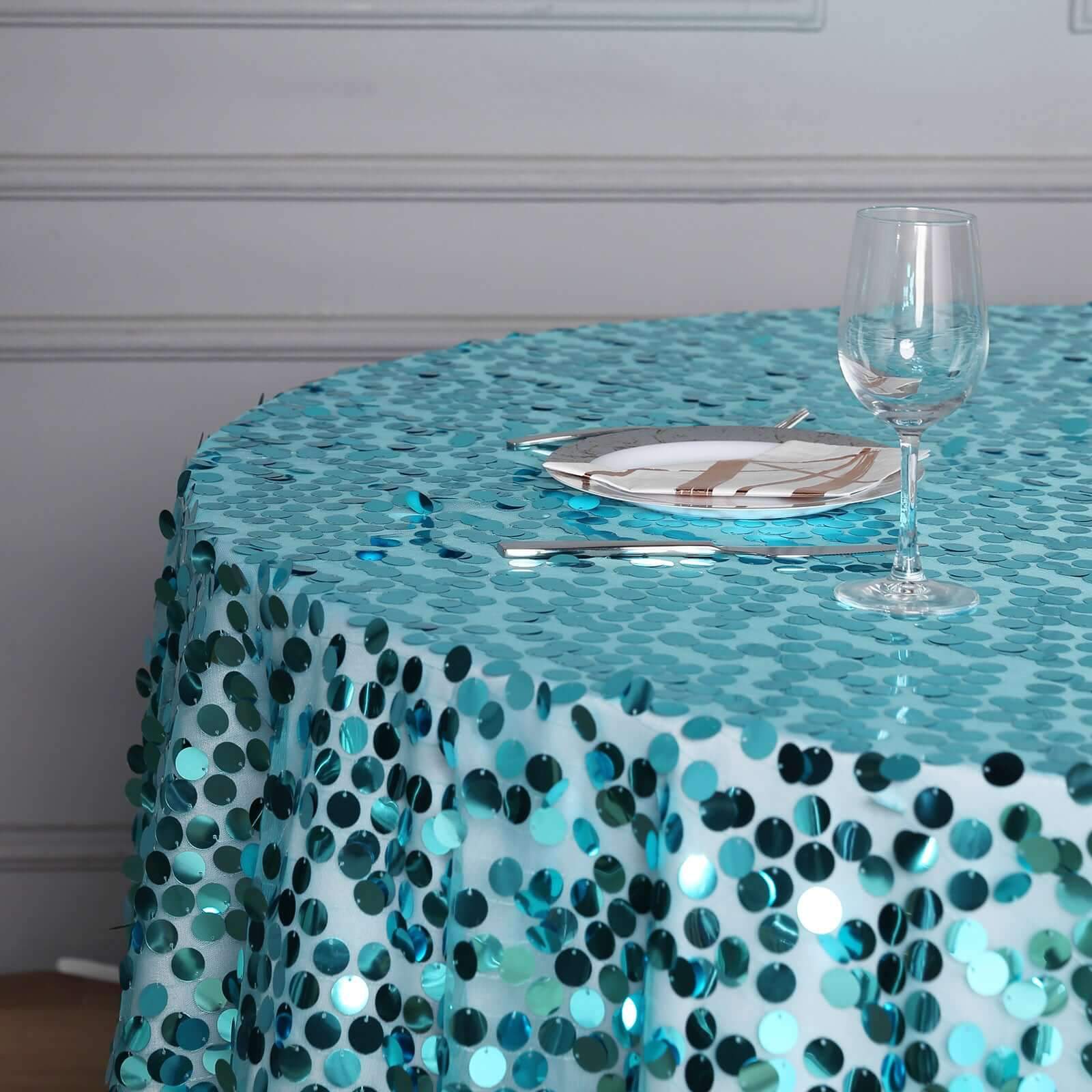 Big Sale! Turquoise Sequin Square Table Overlay, 72x72 Inches for Table Decoration