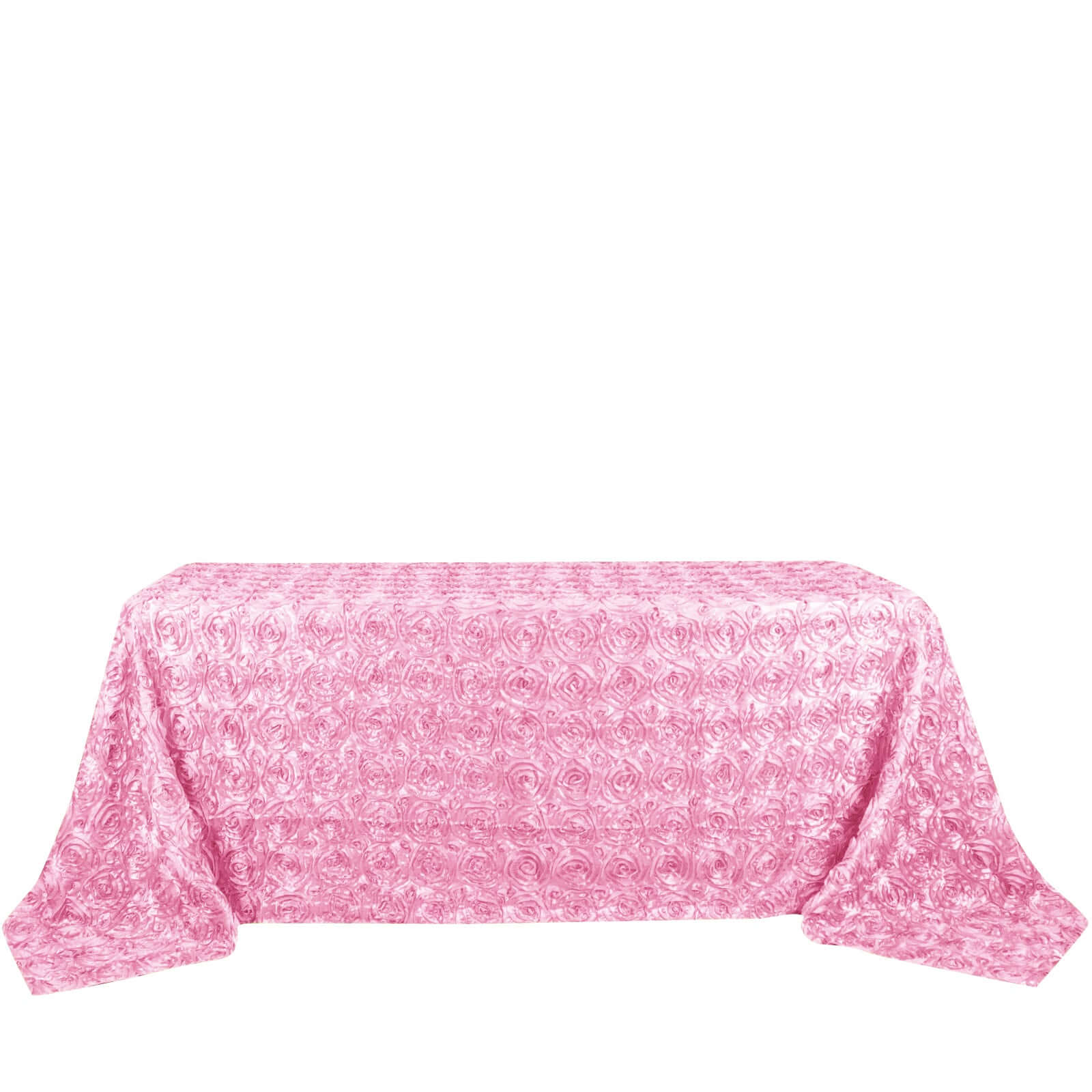 Hot Sale! Pink Satin 90x132 Rectangle Tablecloth with 3D Rosette Design