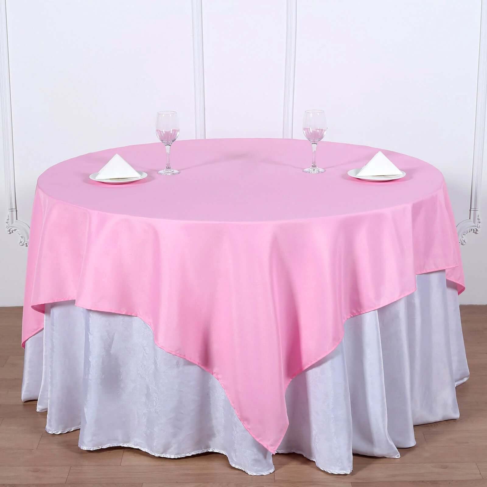 Pink 70x70 Polyester Square Table Overlay - Wrinkle-Resistant & Durable