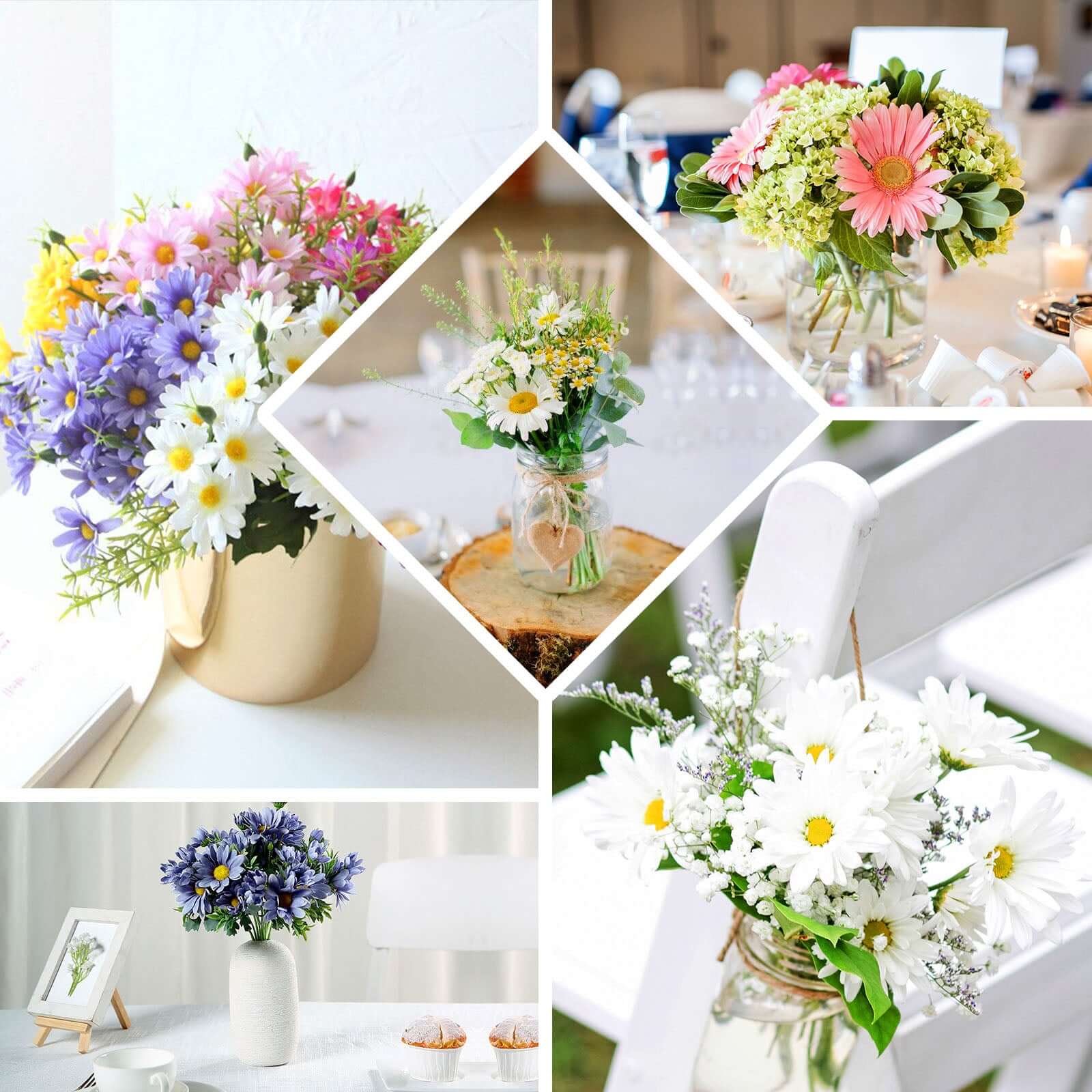 Get 4-Bush Bundle of 11" White Artificial Silk Daisy Flower Bouquets