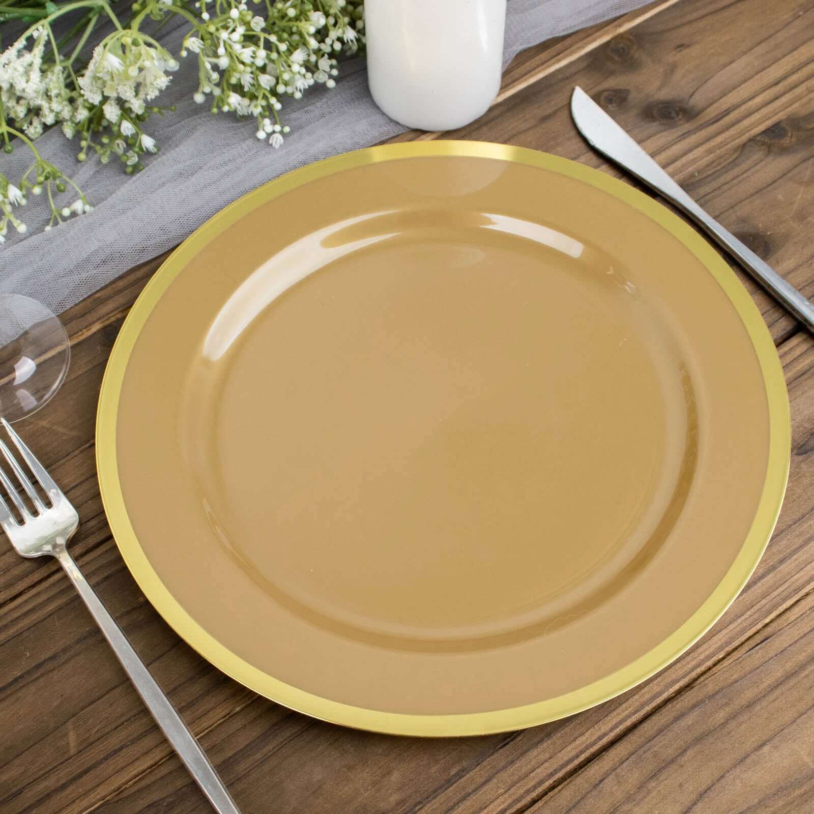 Hot Deal! 10-Pack Gold Plastic 10-Inch Disposable Dinner Plates for Special Events