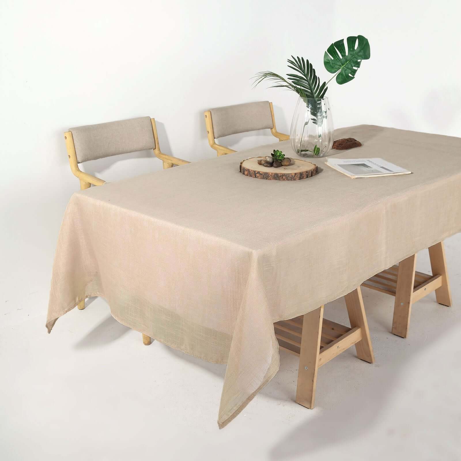 Beige Faux Linen Rectangular Tablecloth - Wrinkle Resistant & Slubby Texture