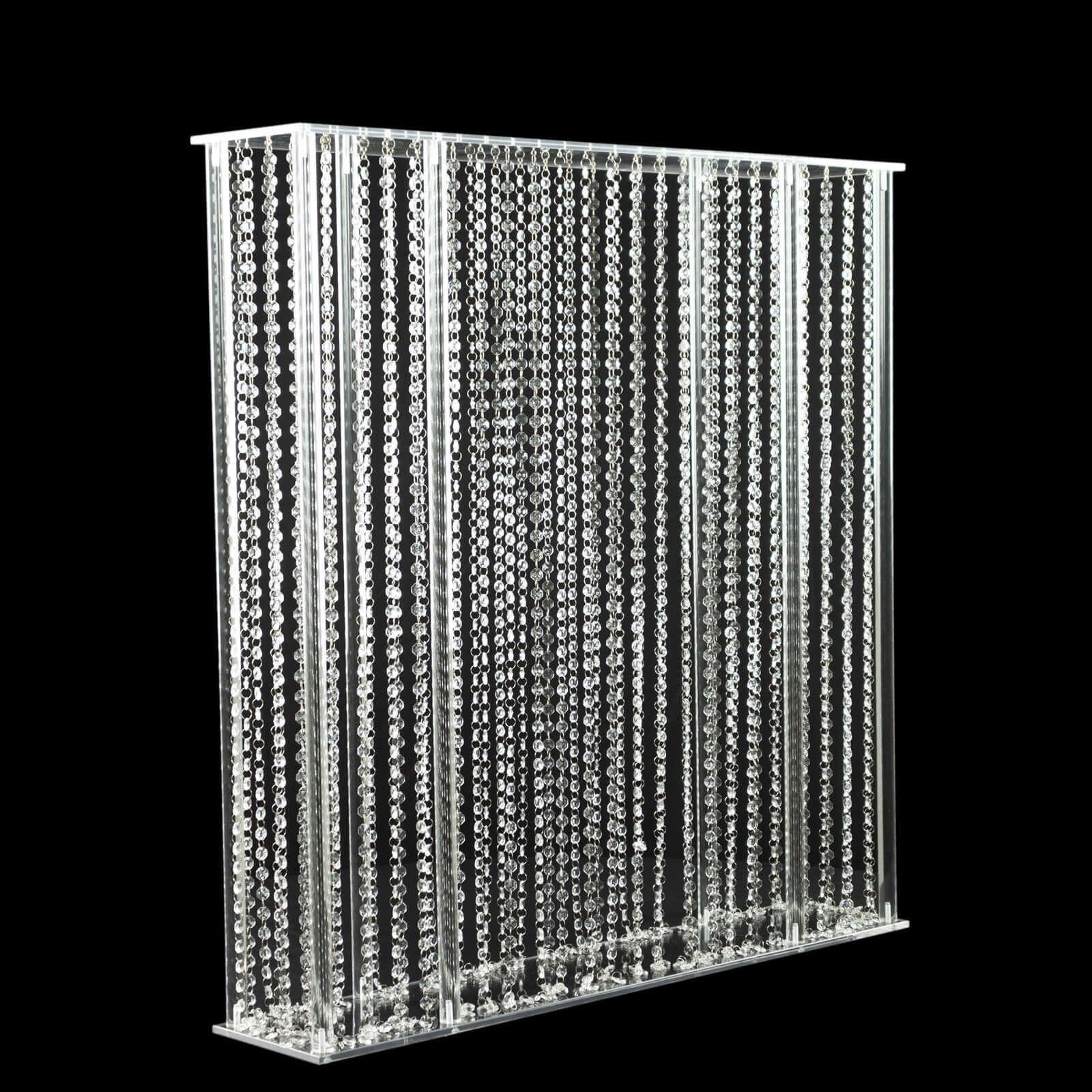 Clear Acrylic Rectangular Centerpiece Stand with Pre - chained Crystal Beads - Durable 40x40 Flower Pedestal