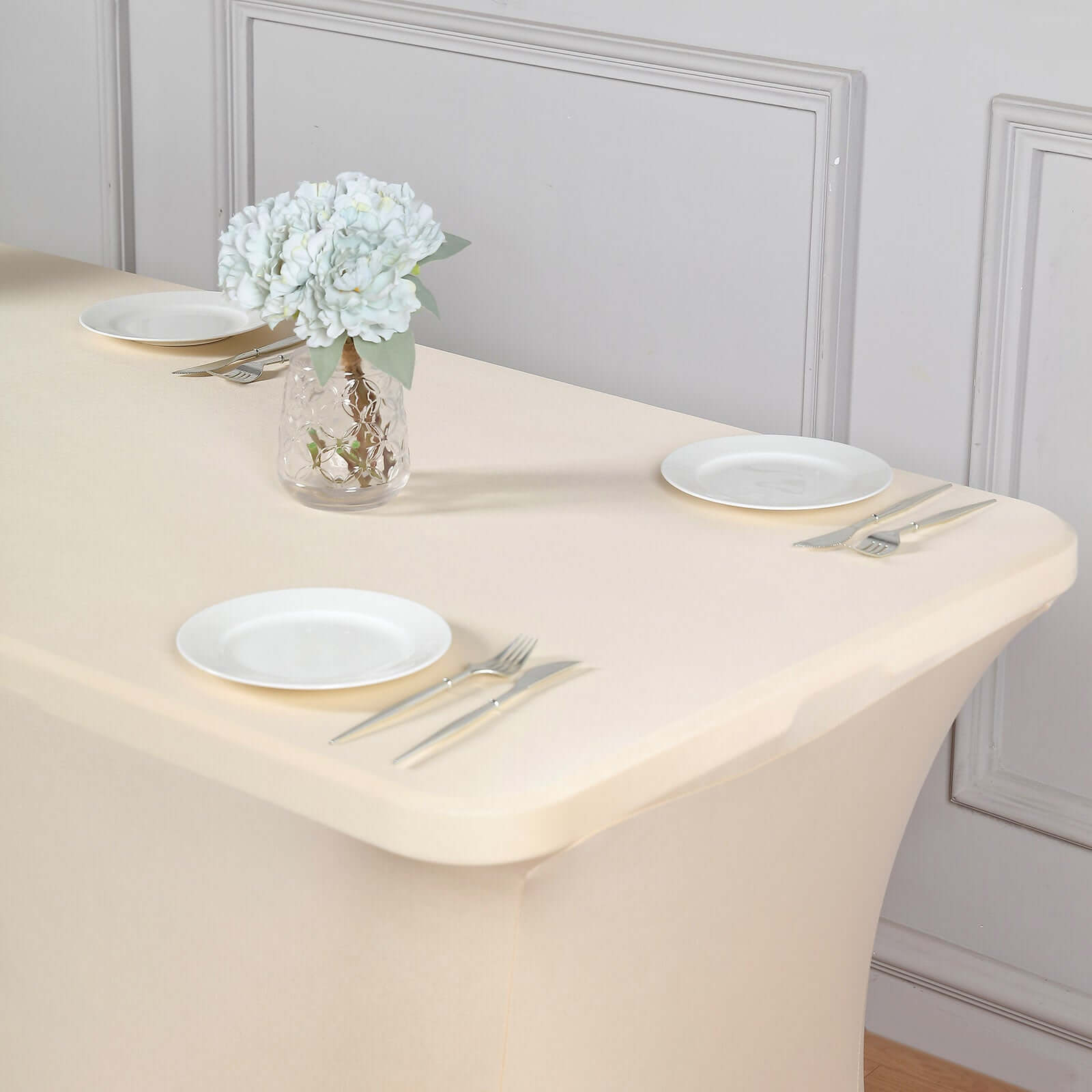 Durable Beige Stretch Spandex 6ft Rectangle Tablecloth for Events