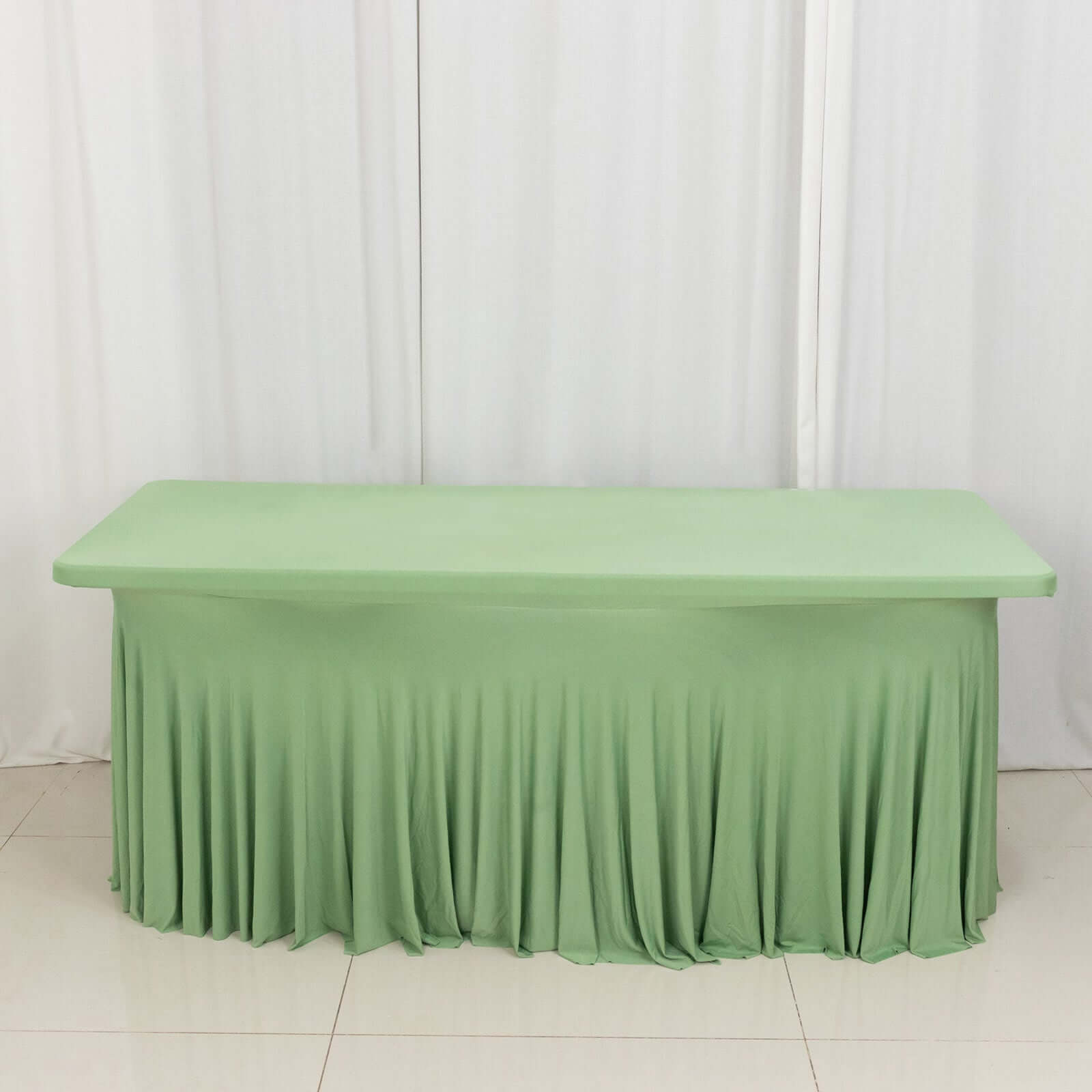 Sage Green Spandex Table Skirt with Wavy Effect for 6ft Tables