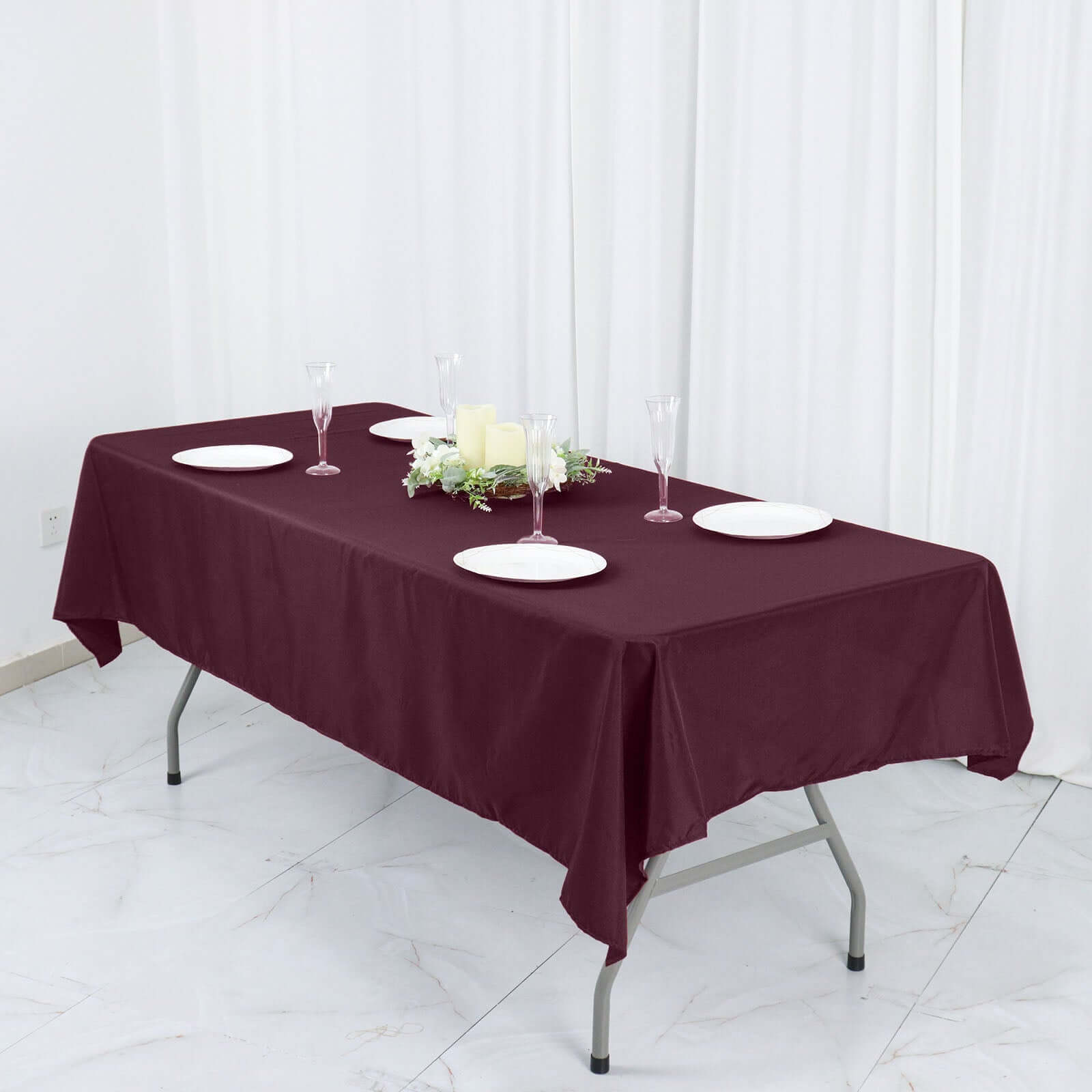 Exclusive Burgundy 54x96 Polyester Wrinkle-Resistant Tablecloth - Easy Care