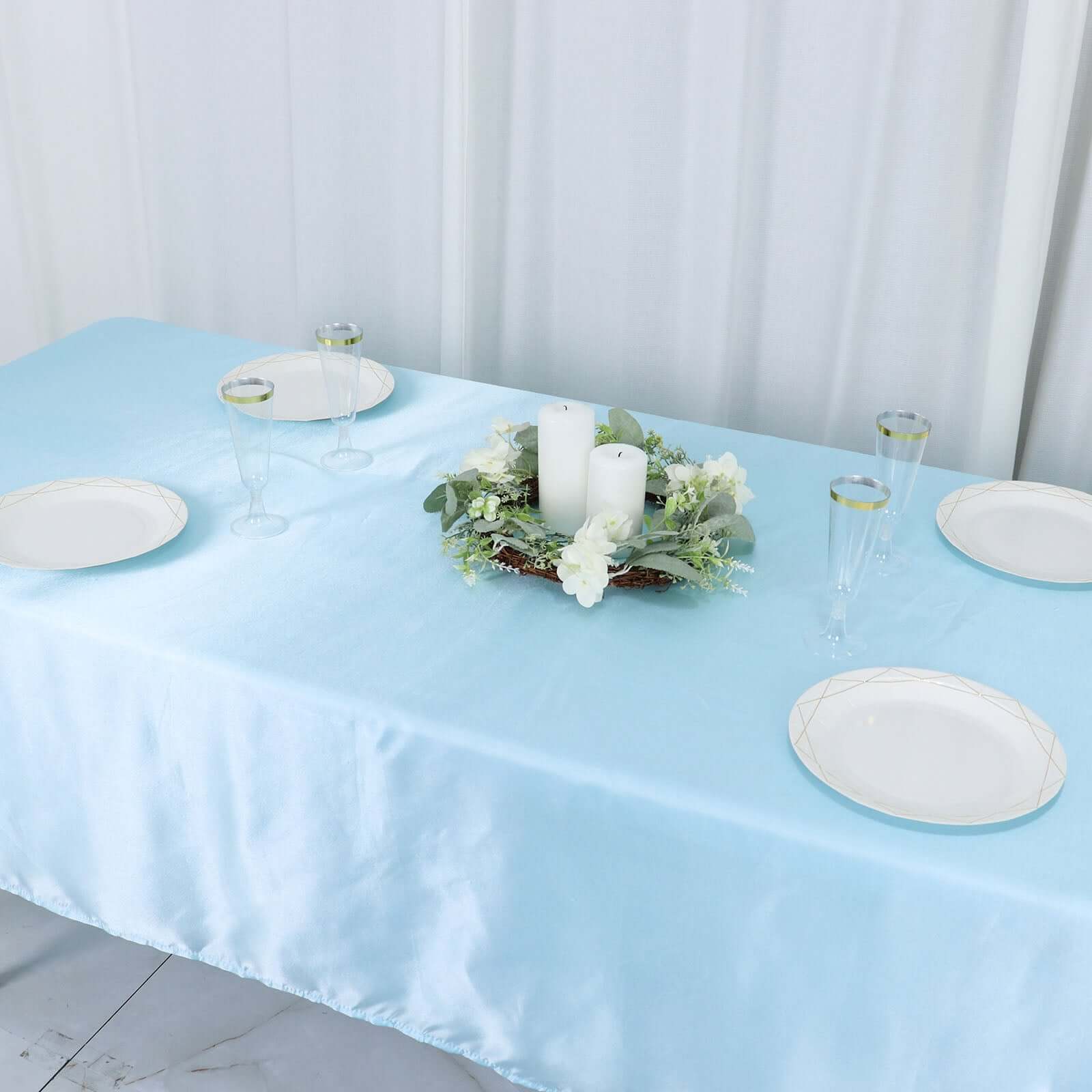 Light Blue Satin Rectangular 60x102 Tablecloth - Smooth & Shiny Table Cover