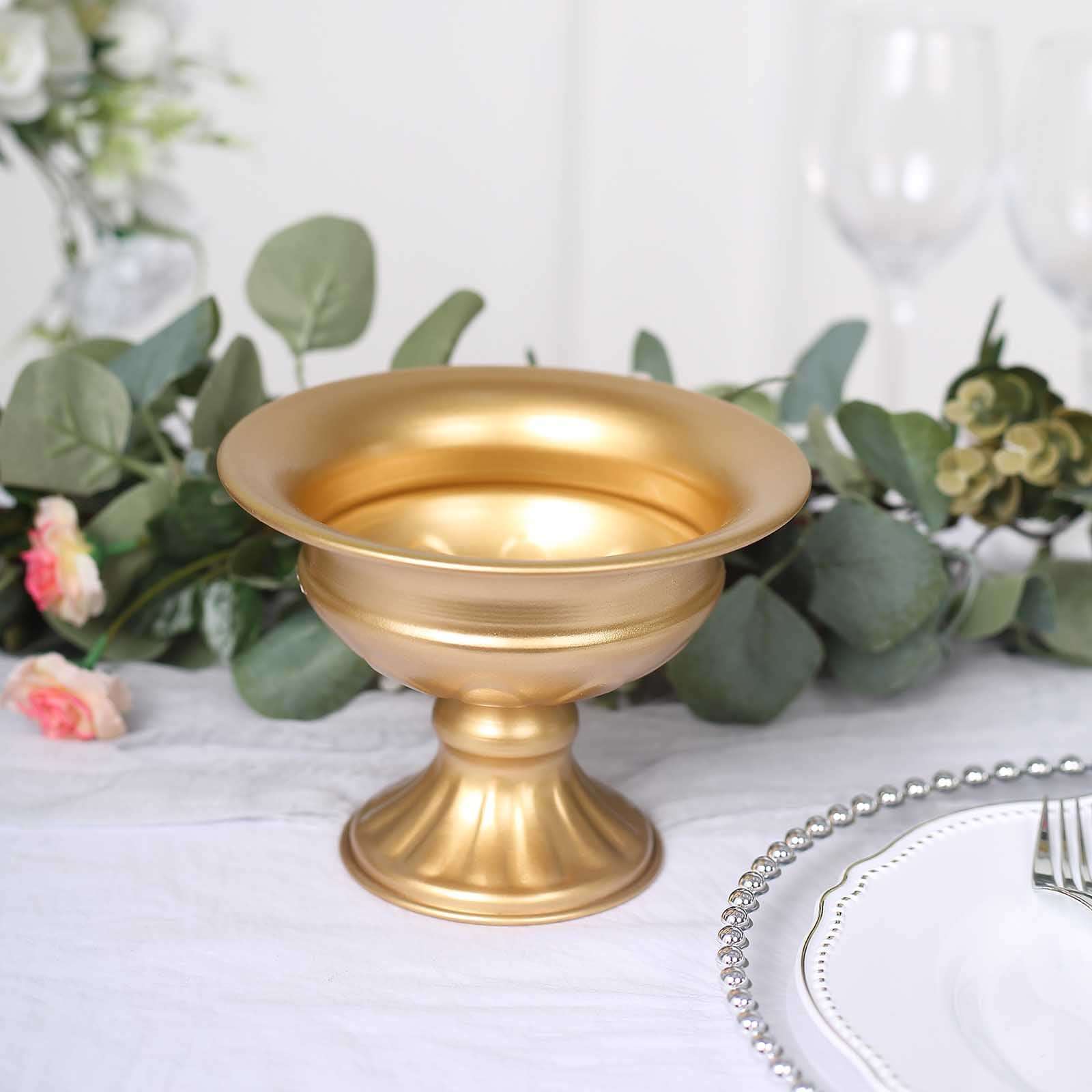 2-Pack Antique Gold Metal Wine Goblet Style Mini Compote Flower Vases for Elegant Wedding Centerpieces