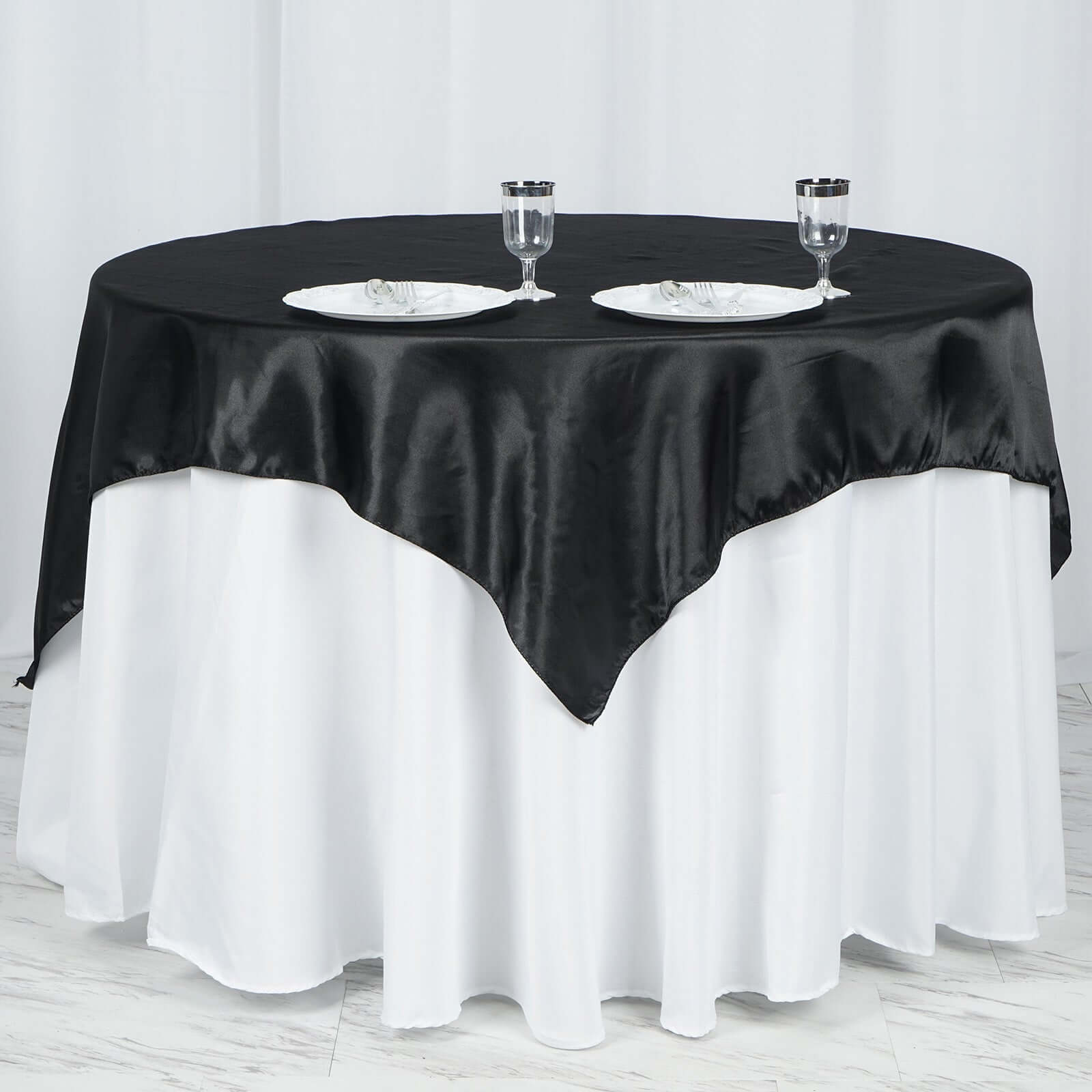 Black Satin 60x60 Square Table Overlay - Smooth & Silky for Elegant Events