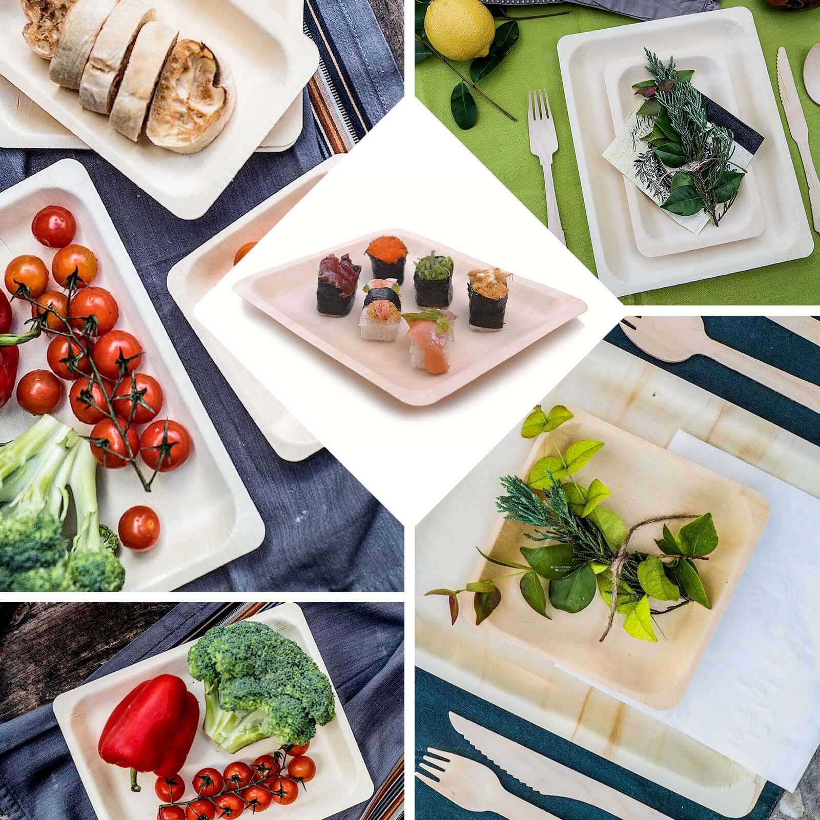 12-Pack Natural Birchwood 8x10 Rectangle Disposable Dinner Plates - Ideal for Farmhouse Events