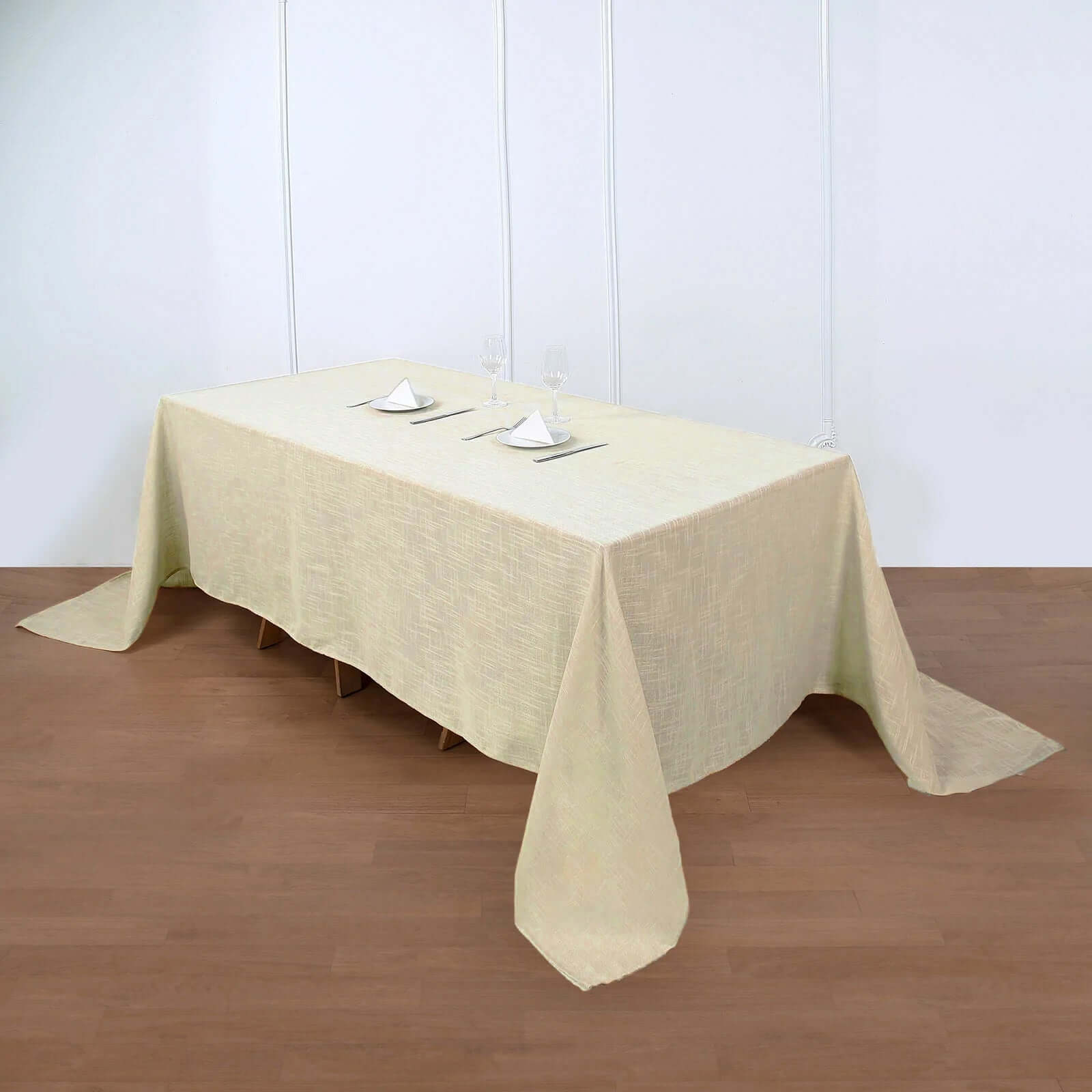 Premium Beige Faux Linen Rectangular Tablecloth (90x132) - Slubby, Wrinkle-Resistant & Seamless