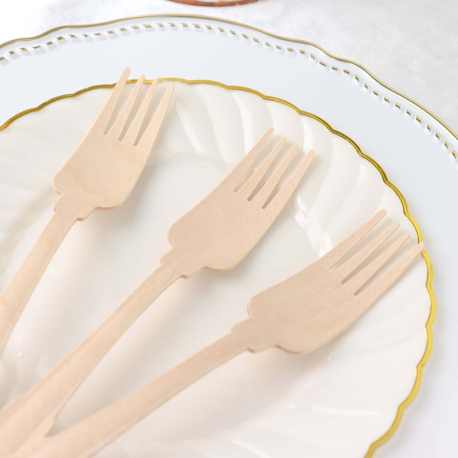 24-Pack Natural Birchwood Forks with Baroque Design - Ideal for Rustic Outdoor Parties! Eco-Friendly & Biodegradable