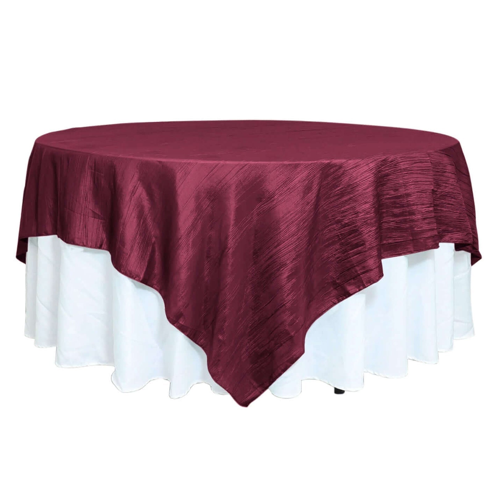 Burgundy 90x90 Square Crinkle Taffeta Accordion Table Overlay Tablecloth