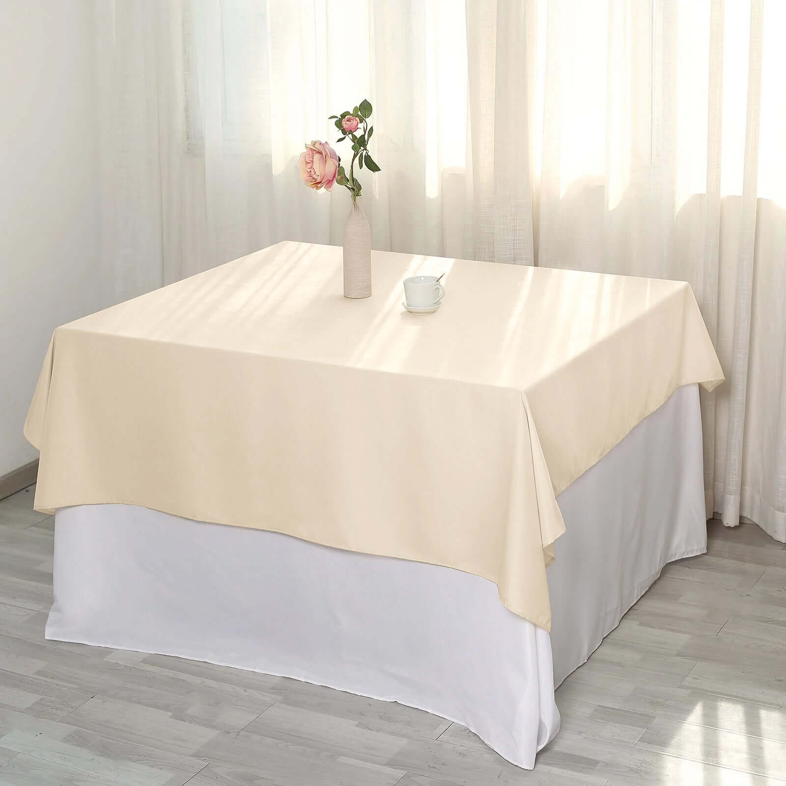 Hot Sale! 54x54 Polyester Square Beige Tablecloth - Wrinkle-Free & Durable