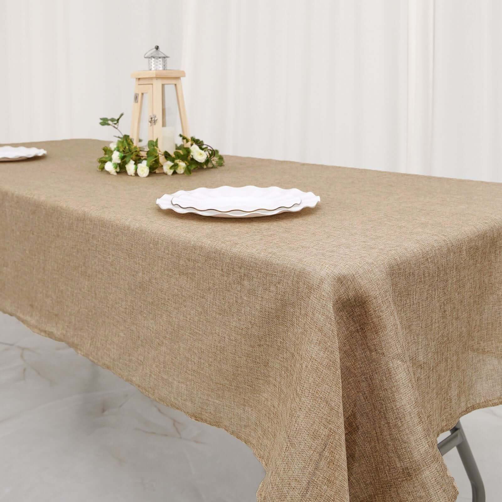 High - Quality Natural Faux Burlap Rectangle Tablecloth (54x96) for Rustic Events