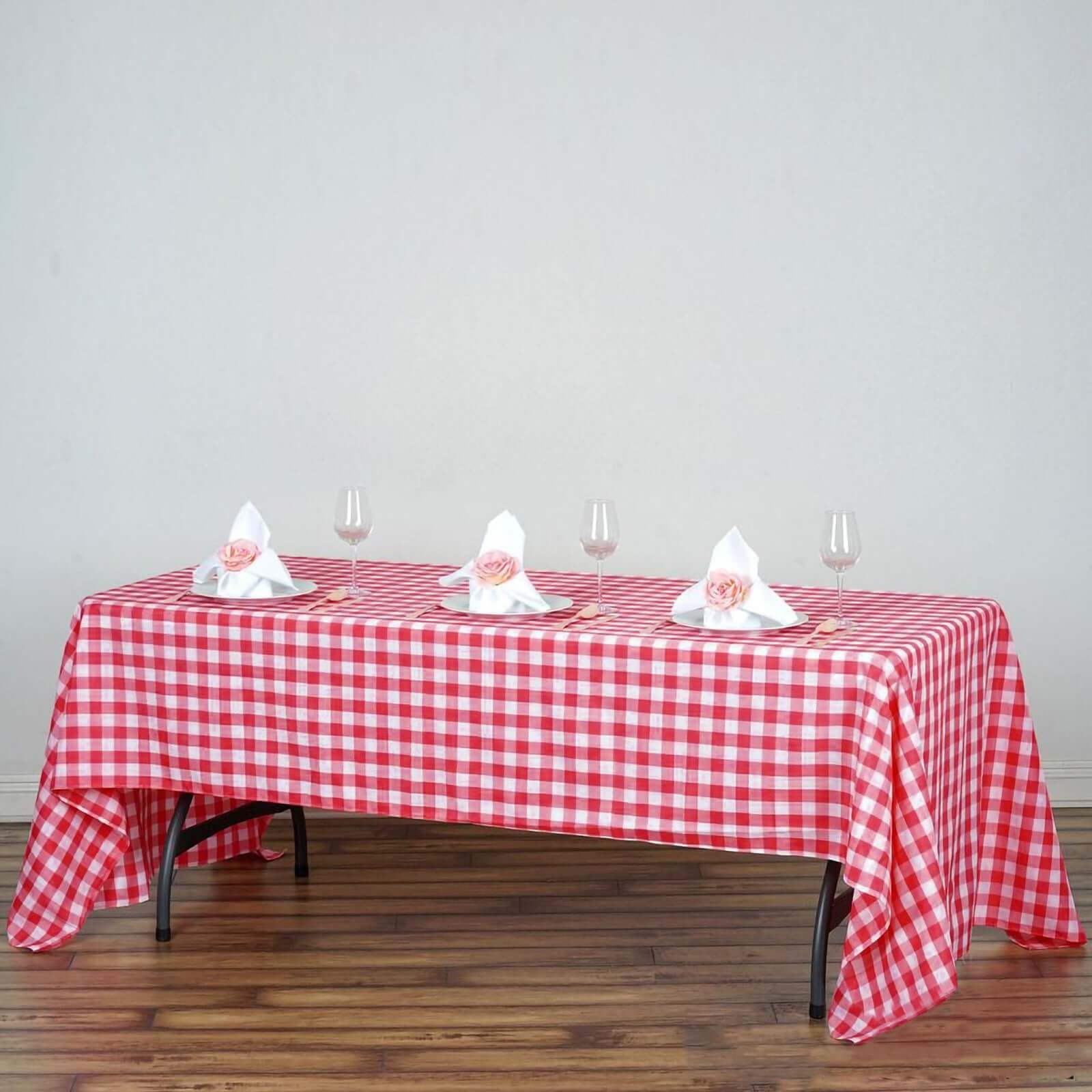 165 GSM Polyester White/Red Buffalo Plaid 60x126 Rectangle Tablecloth