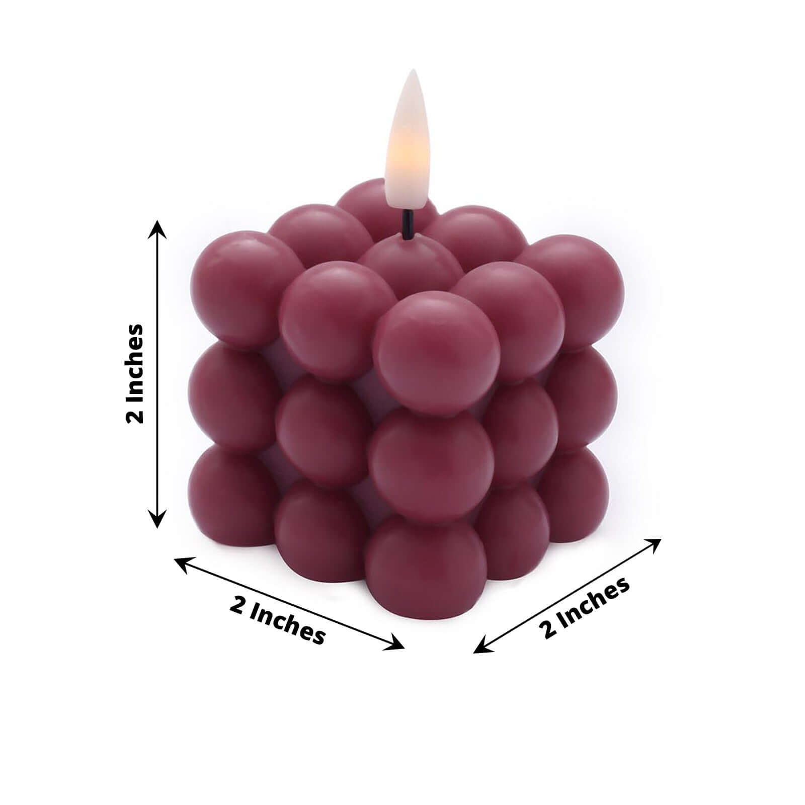 2-Pack Battery-Operated Burgundy LED Flameless Cube Candles with Flickering Warm White Light
