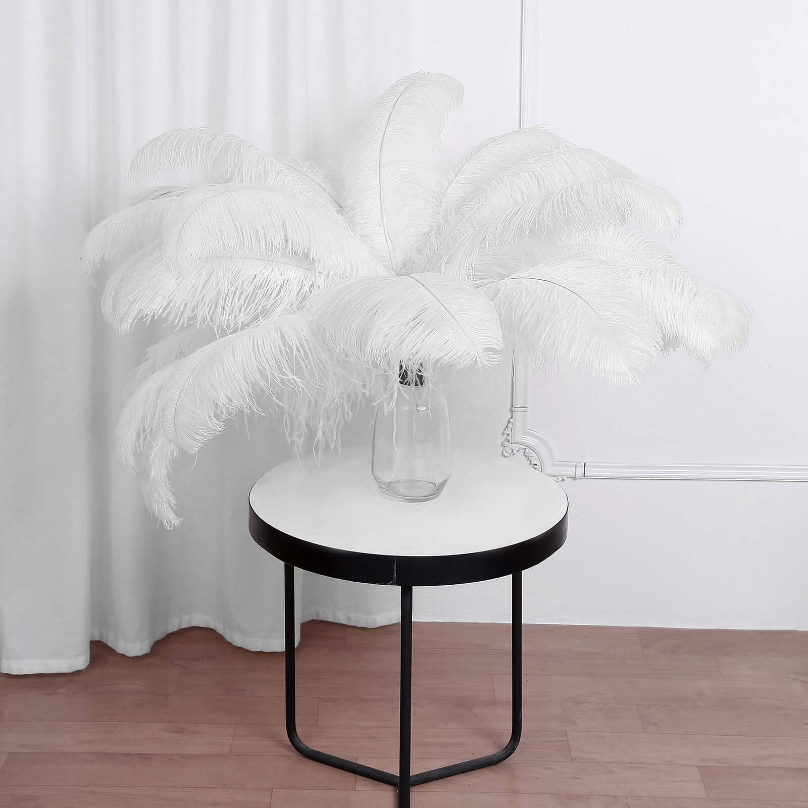 12-Piece Set of White Natural Ostrich Plume Feathers for Centerpiece, 24 - 26 Inches