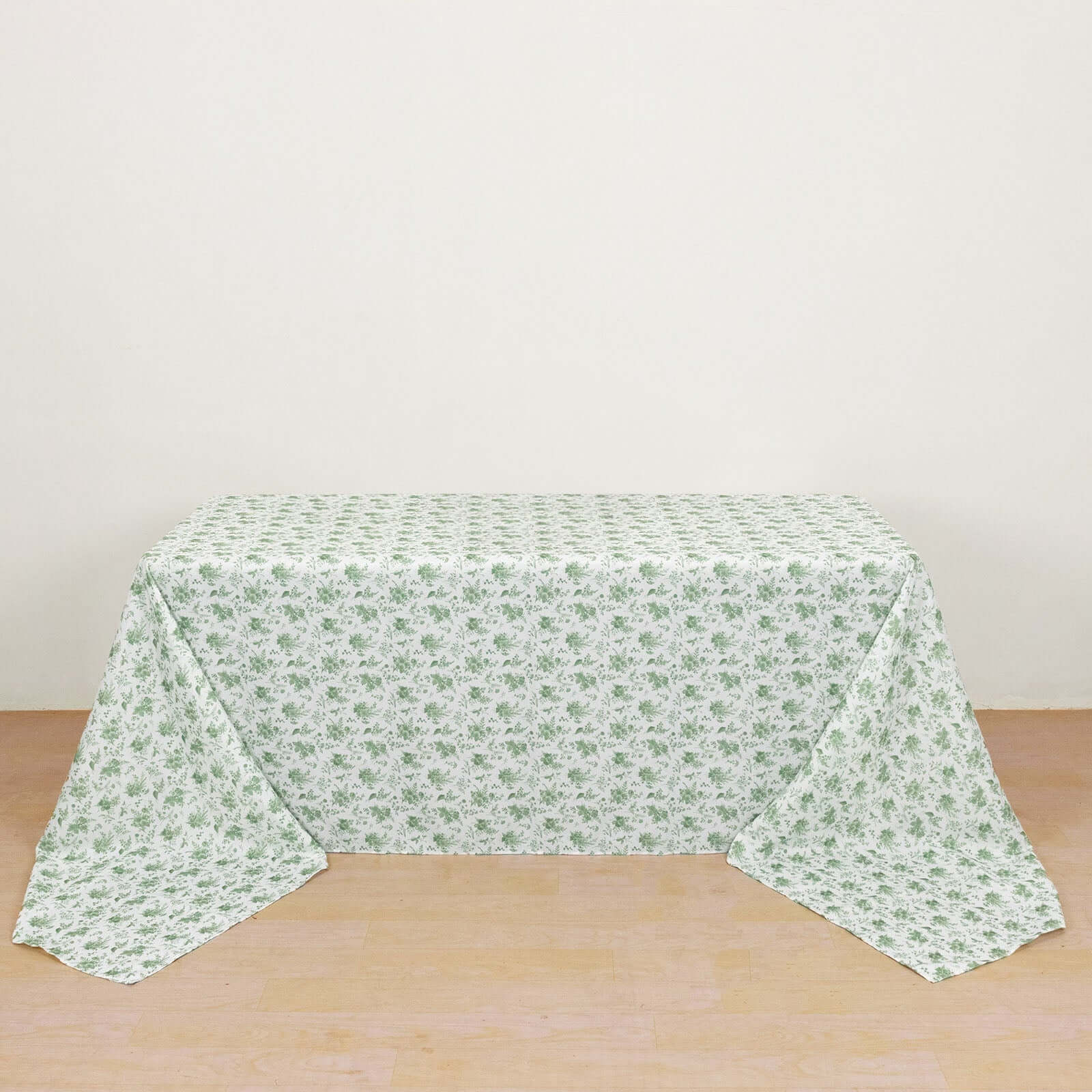Premium Polyester 90x156 Rectangle Dusty Sage Green French Toile Seamless Tablecloth for Fine Dining