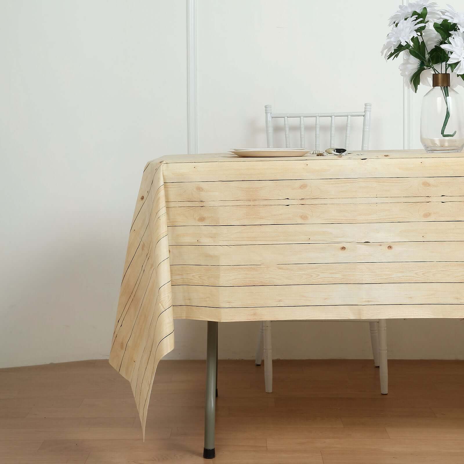 Hot Sale! Durable PVC Disposable Natural Rectangle Plastic Table Cover with Rustic Wooden Print, 52x108