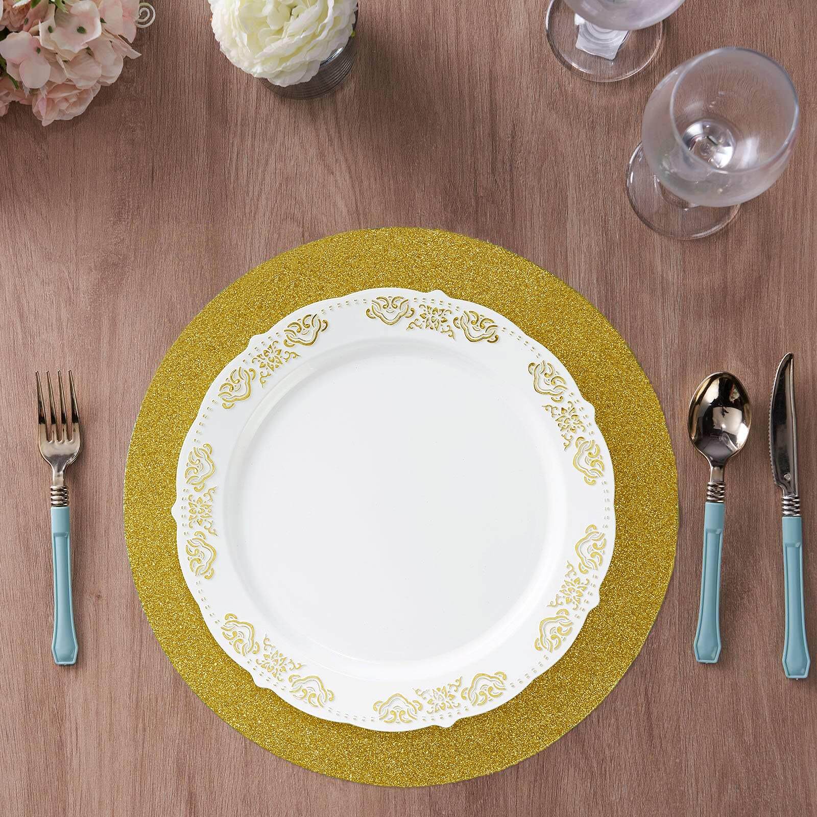 Hot Sale! 6-Pack Gold Glitter Round Non-Slip Placemats, 13" Diameter