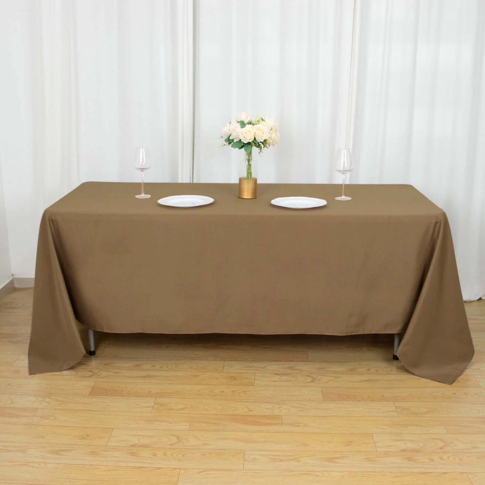 Durable and Stylish 72x120 Taupe Polyester Rectangle Tablecloth