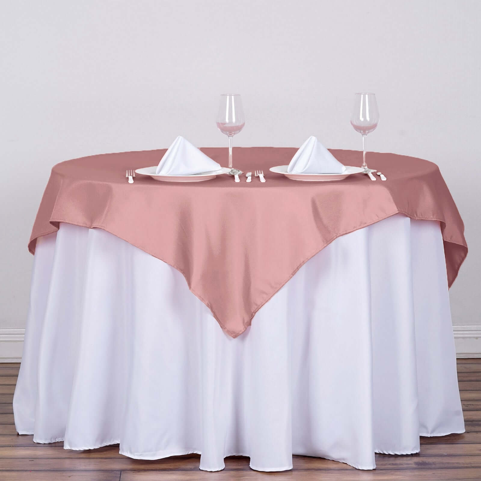 Dusty Rose Polyester 54x54 Wrinkle-Resistant & Durable Square Table Overlay - Ideal for Events!