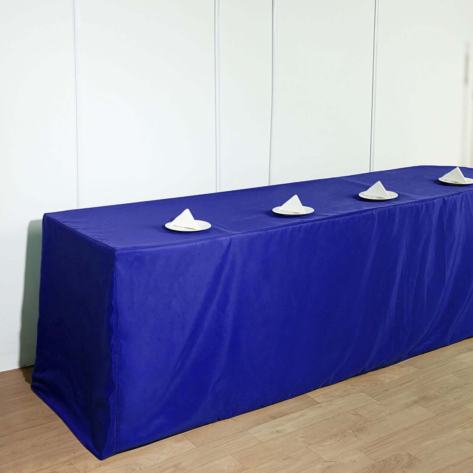 Durable Royal Blue Fitted Polyester Tablecloth for 8FT Rectangle Tables