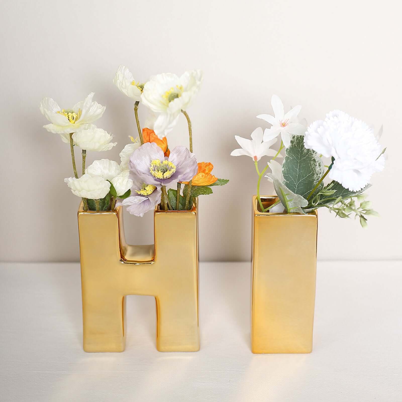 Elegant Gold-Plated Ceramic Letter K Vase - Ideal Planter for Events and Decor