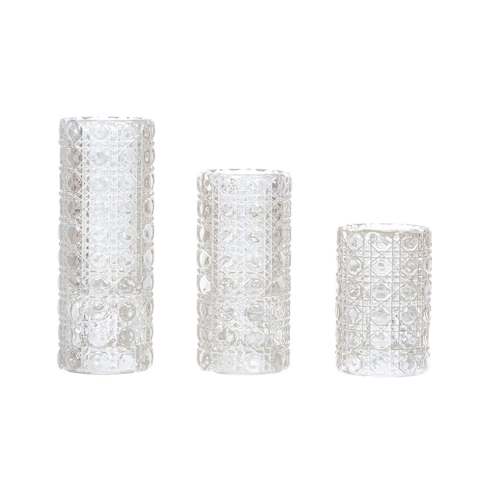 Hot Deal! Set of 3 Clear Glass Taper & Tealight Candle Holders with Gemstone Pattern