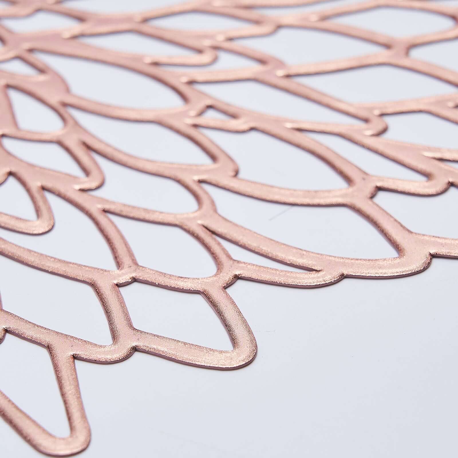 6-Piece Rose Gold Floral Round Non-Slip Vinyl Dining Table Mats, 15 Inches
