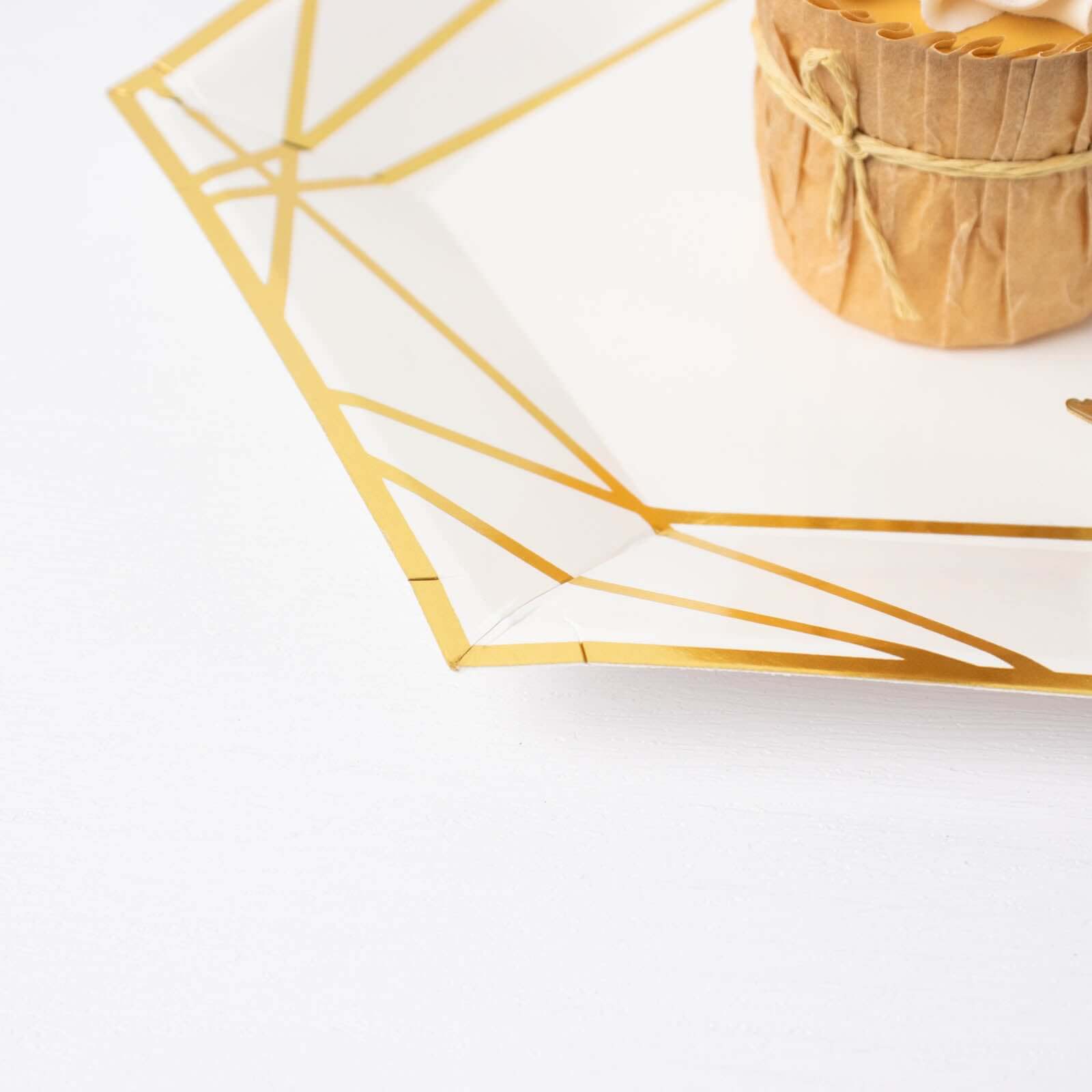 Hot Deal! 25-Pack White & Gold Geometric Hexagon Disposable Paper Dessert Plates for Events