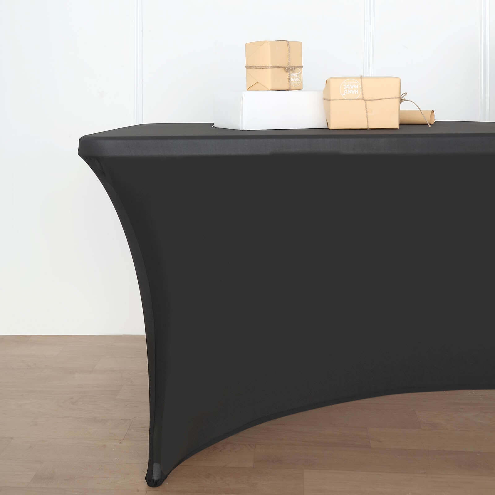 Black Stretch Spandex Table Cover for Events: Tailored Look with Curved Open Back