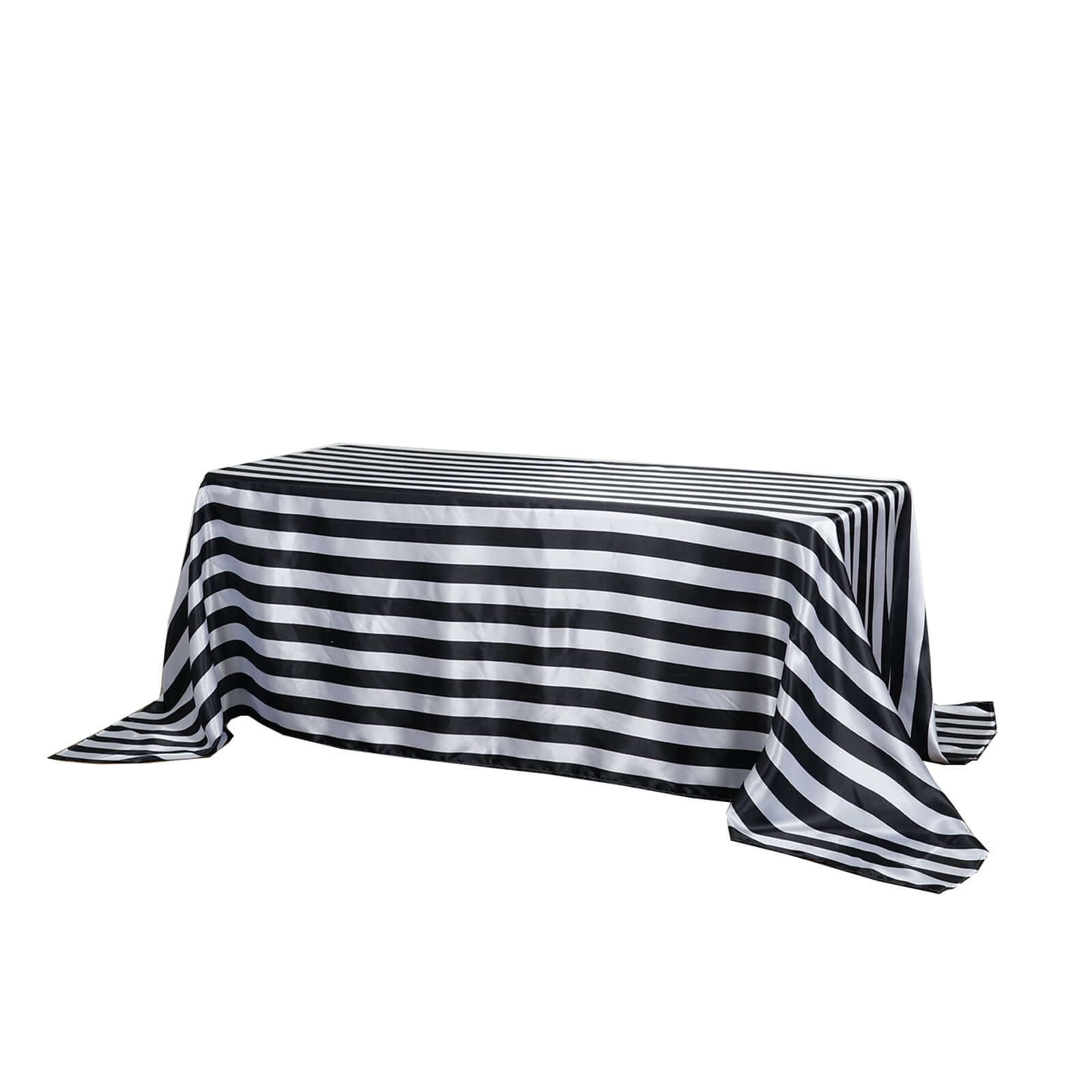 Black/White Stripe Satin Rectangle Tablecloth (90x132) - Ideal for Modern Celebrations