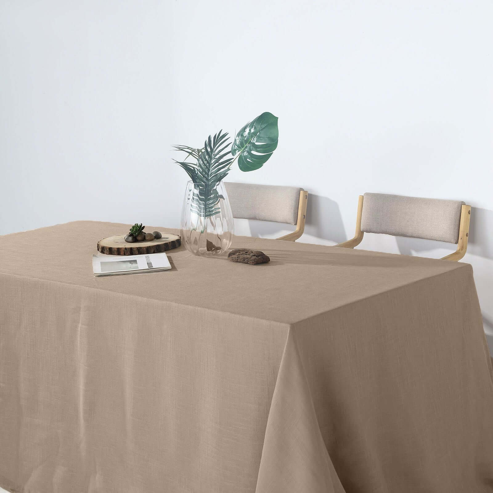 Taupe Faux Linen Rectangular Tablecloth (90x156) - Wrinkle-Resistant & Slubby Texture