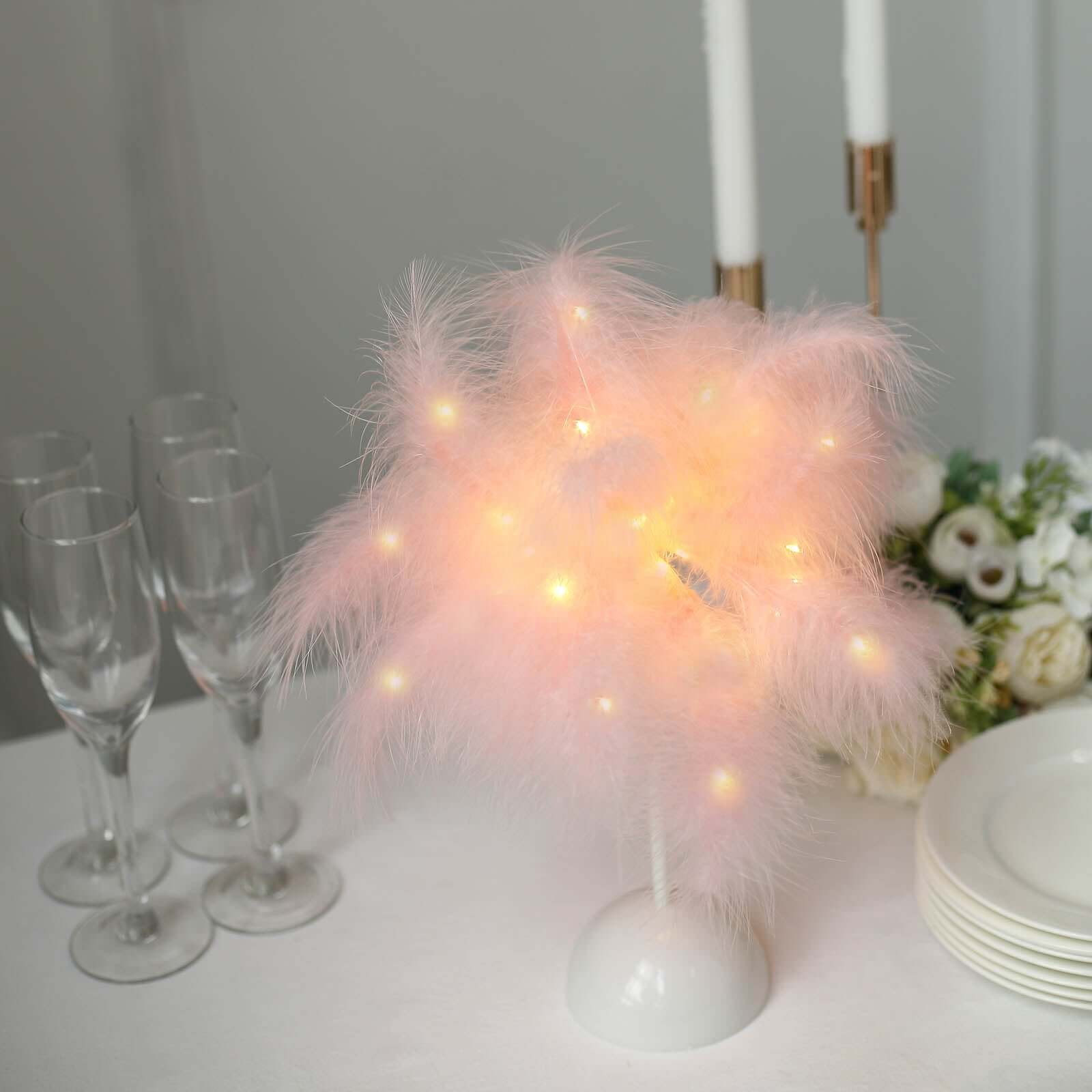 Hot Deal! Blush LED Cordless Table Lamp with Feather Design, 15" for Wedding Centerpiece