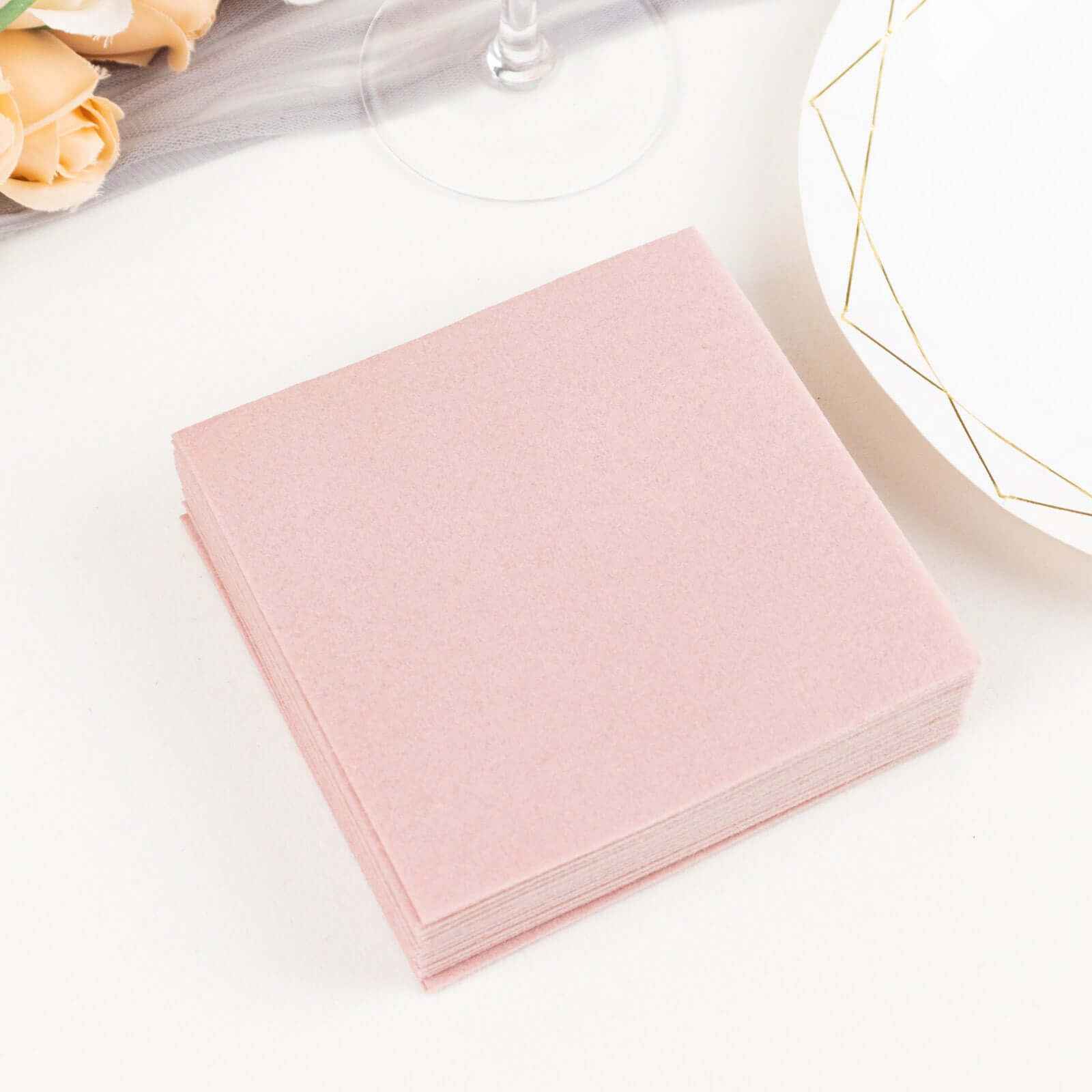 20-Piece Set of Soft Dusty Rose 5x5 Airlaid Napkins - Super Absorbent