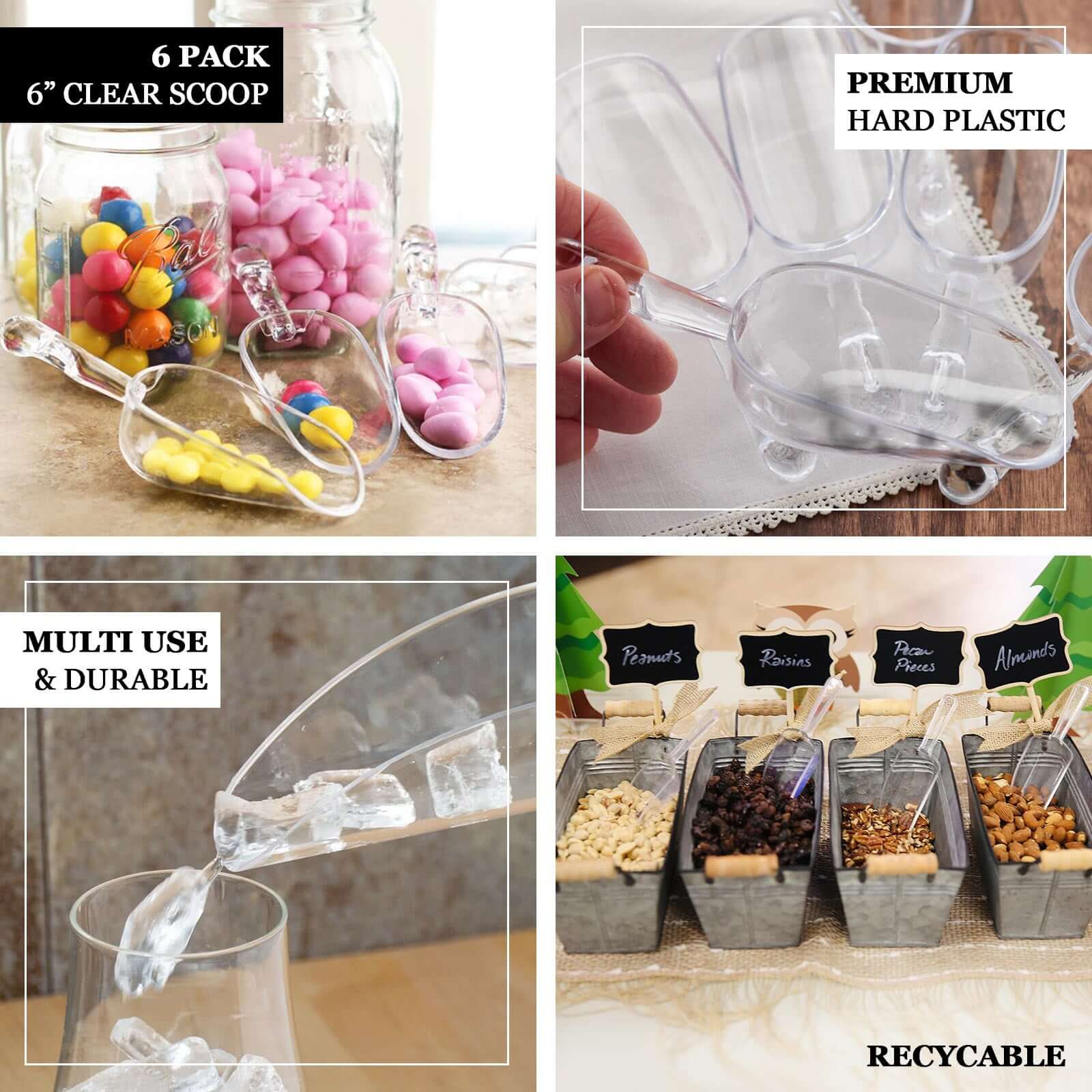 6-Pack Clear Plastic Disposable Candy Scoops for Bar and Buffet - Great Deal