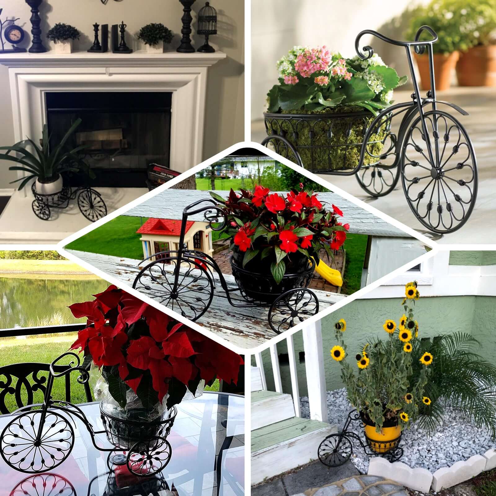 Black Tricycle Metal Planter Basket - Ideal for Indoor/Outdoor Decor