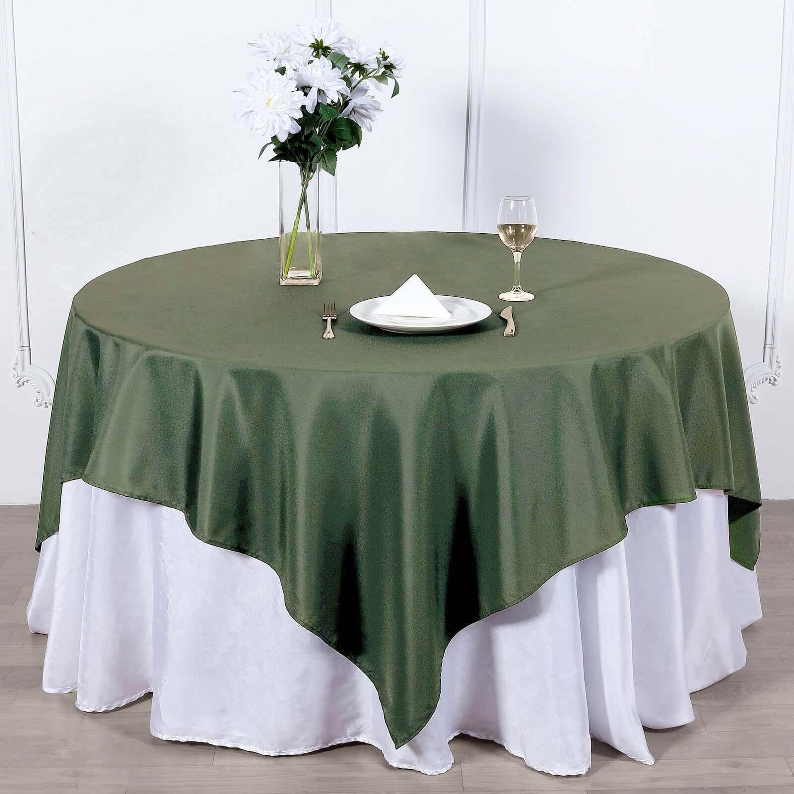 Olive Green 70x70 Wrinkle-Resistant & Durable Polyester Square Table Overlay