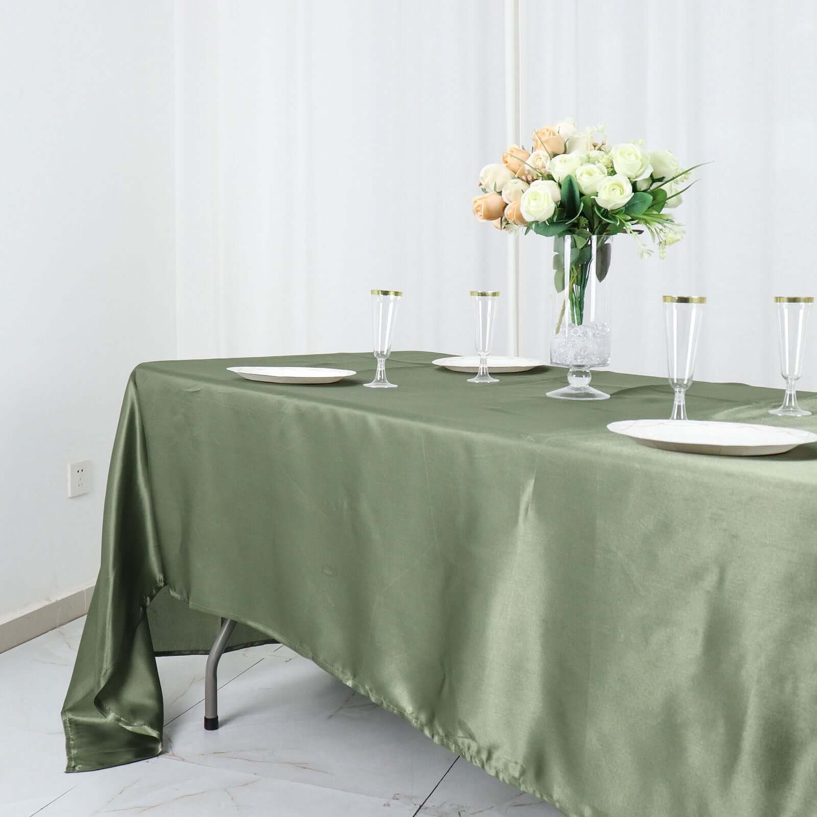 Dusty Sage Green Satin Tablecloth 60x126 - Lustrous and Wrinkle-Resistant