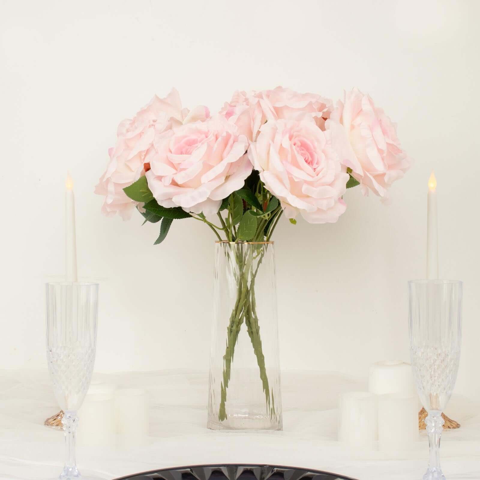 17-Inch Blush Premium Silk Jumbo Rose Flower Bouquet, High-Quality Artificial Wedding Florals
