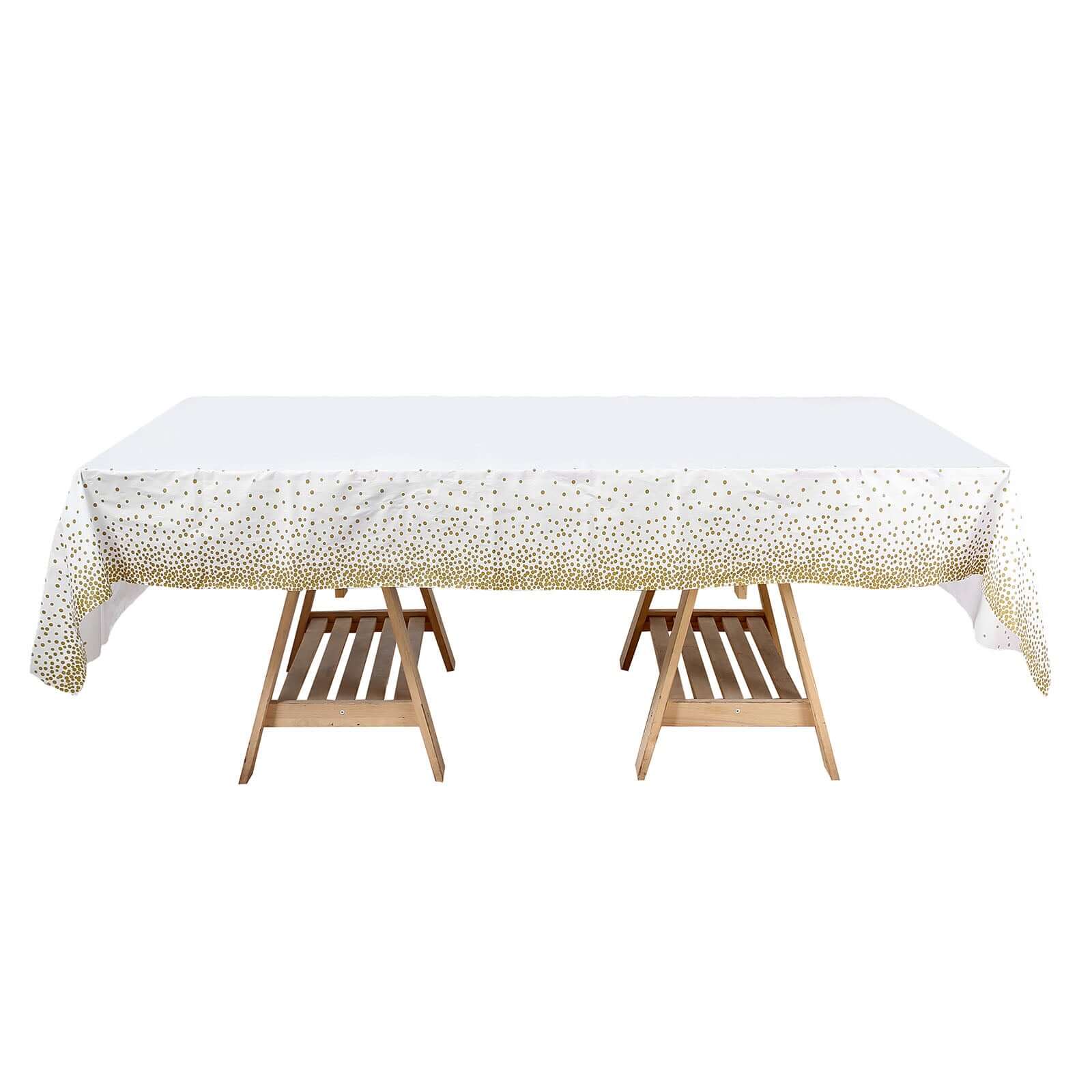 5-Pack Disposable PVC White Rectangle Table Covers with Gold Confetti Dots - Ideal for Events