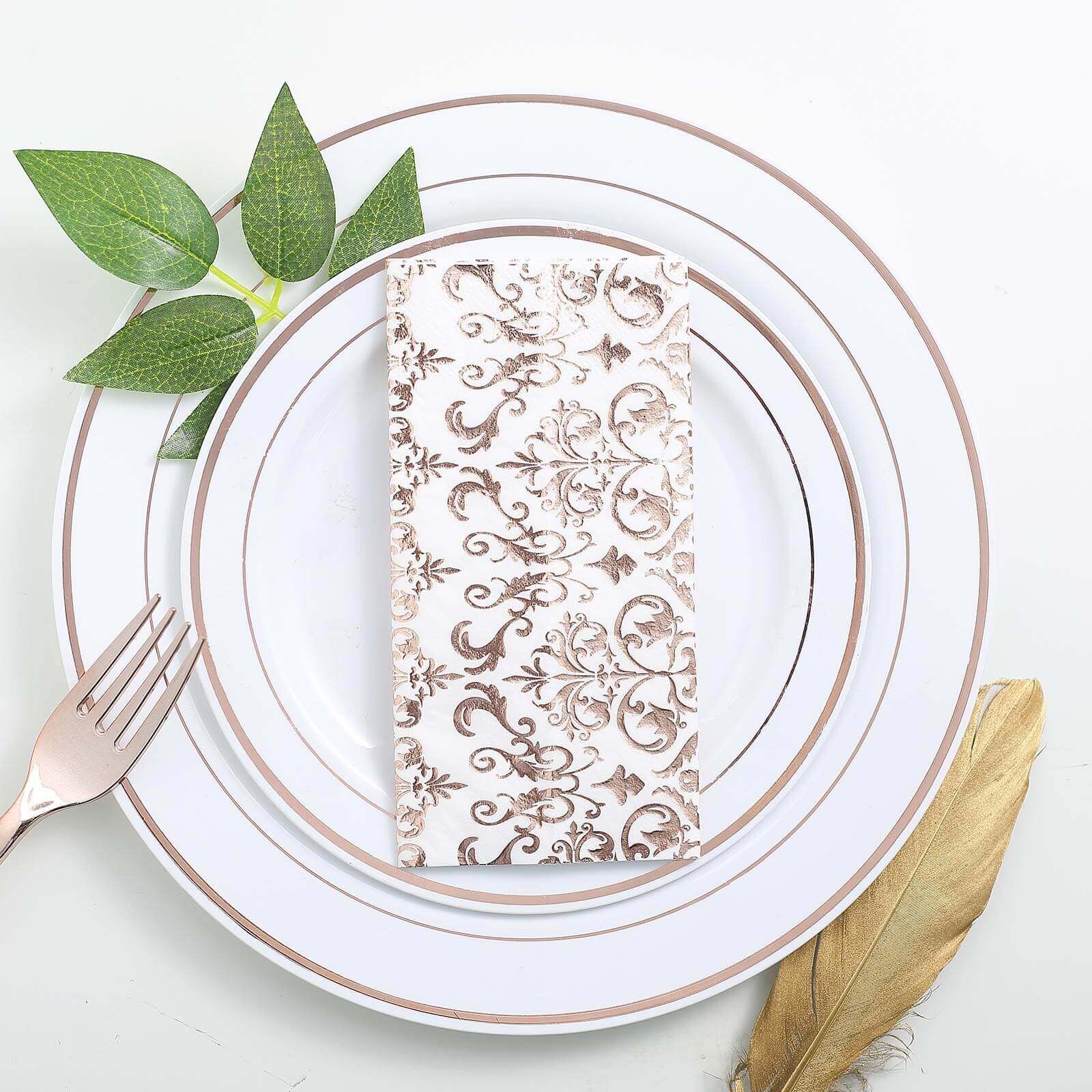 20-Pack Disposable 3-Ply Vintage Rose Gold Metallic Print Paper Dinner Napkins for Weddings
