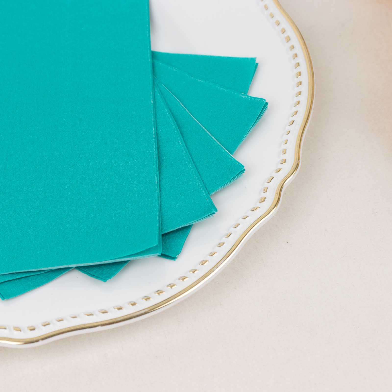 Hot Deal! 50-Pack Disposable 2-Ply Soft Turquoise Paper Cocktail and Beverage Napkins for Weddings